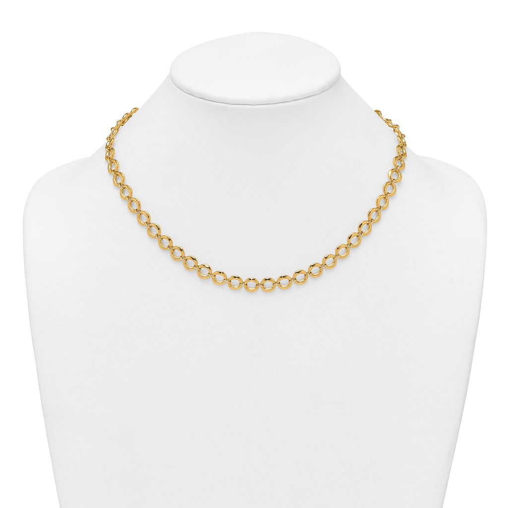 14k Polished 8mm Fancy Circle Link 18 inch Necklace
