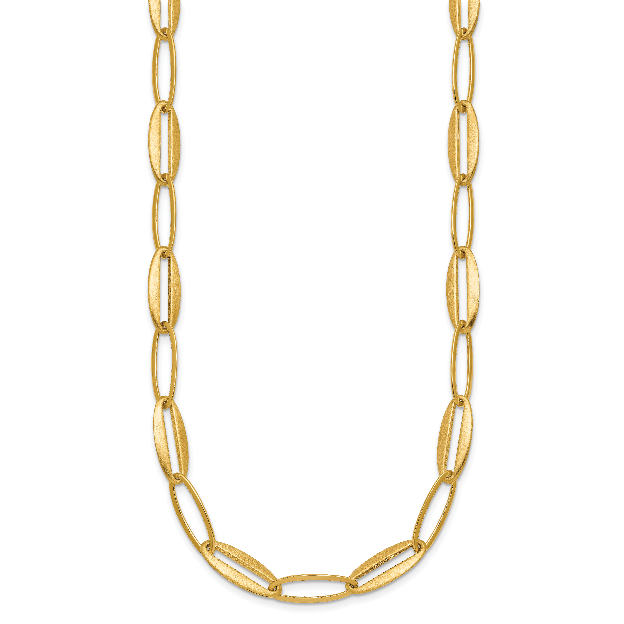 14k Brushed and Polished 7.25mm Long Oval Link 18 inch Necklace