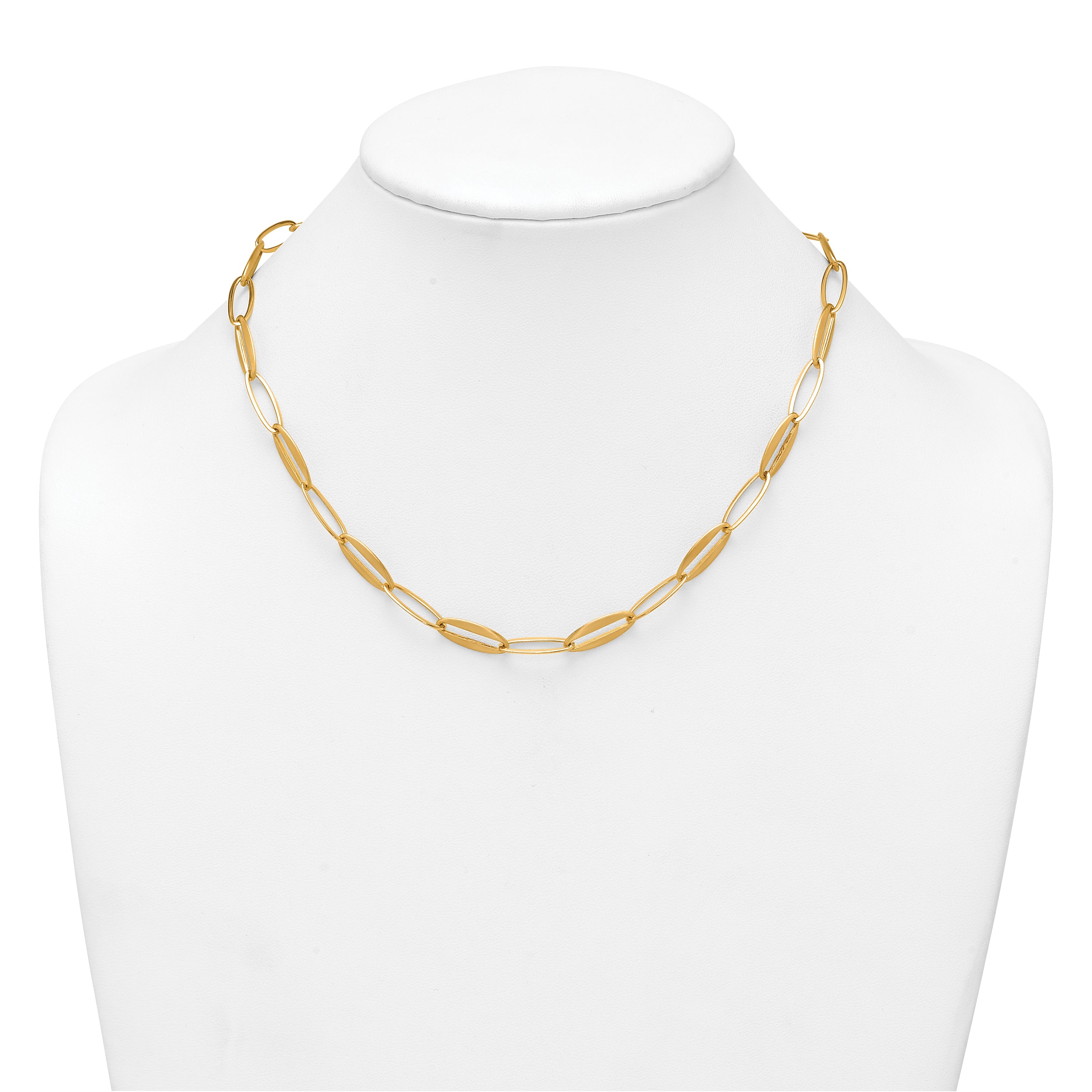 14k Brushed and Polished 7.25mm Long Oval Link 18 inch Necklace