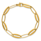 14k Brushed and Polished 7.25mm Long Oval Link 7.5 inch Bracelet