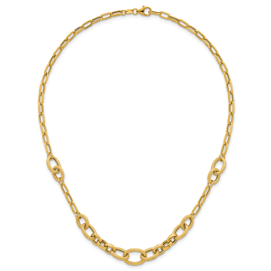 14k Polished and Textured Link 17.25 inch Necklace