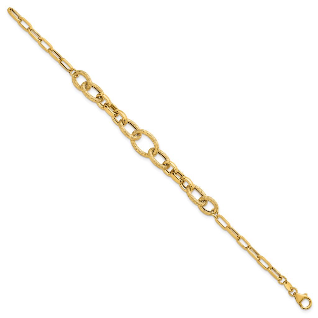 14k Polished and Textured Link 7.5 inch Bracelet