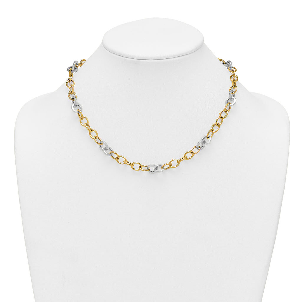 14k Two-tone Polished 9.75mm Fancy Circle Cable Chain 18 inch Necklace