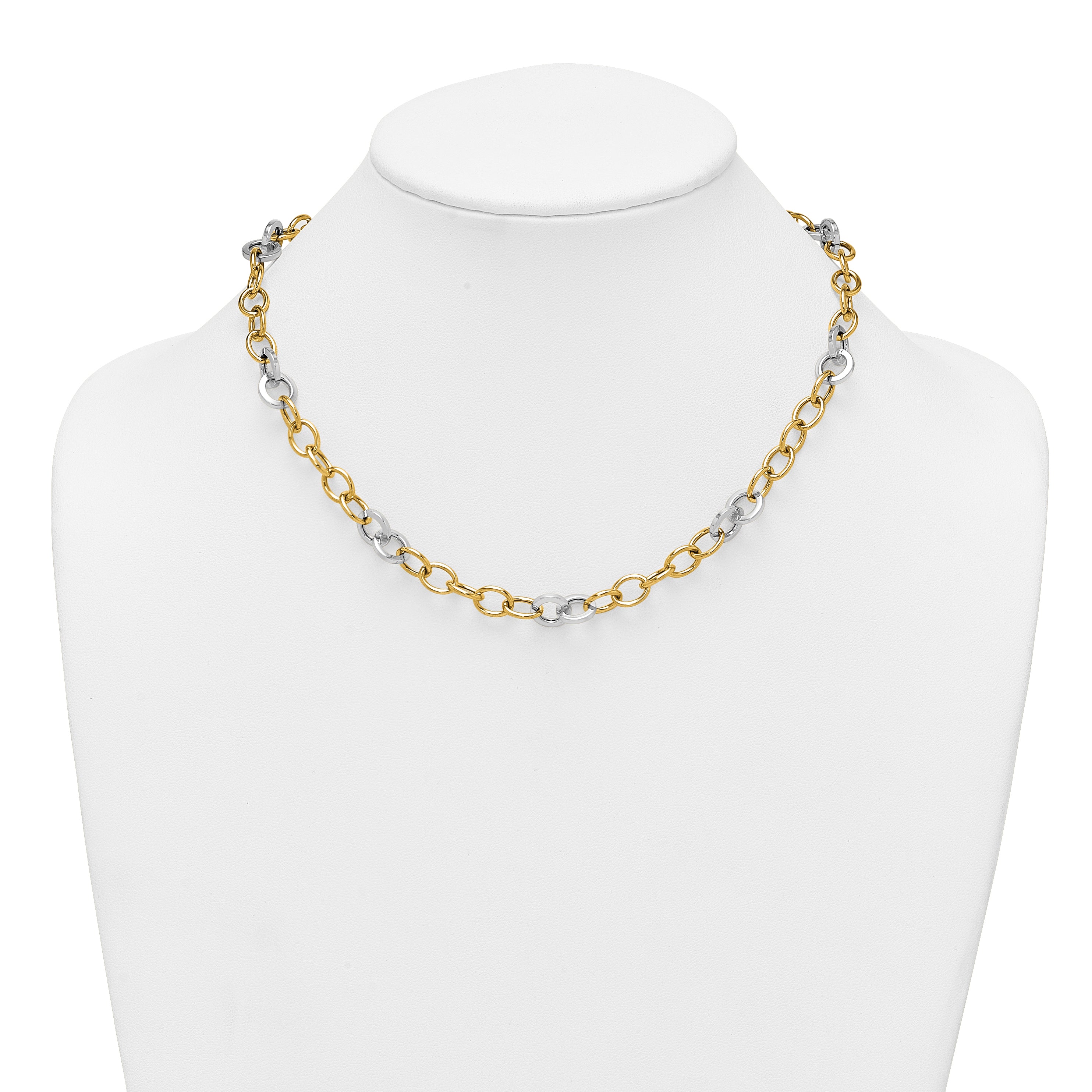 14k Two-tone Polished 9.75mm Fancy Circle Cable Chain 18 inch Necklace