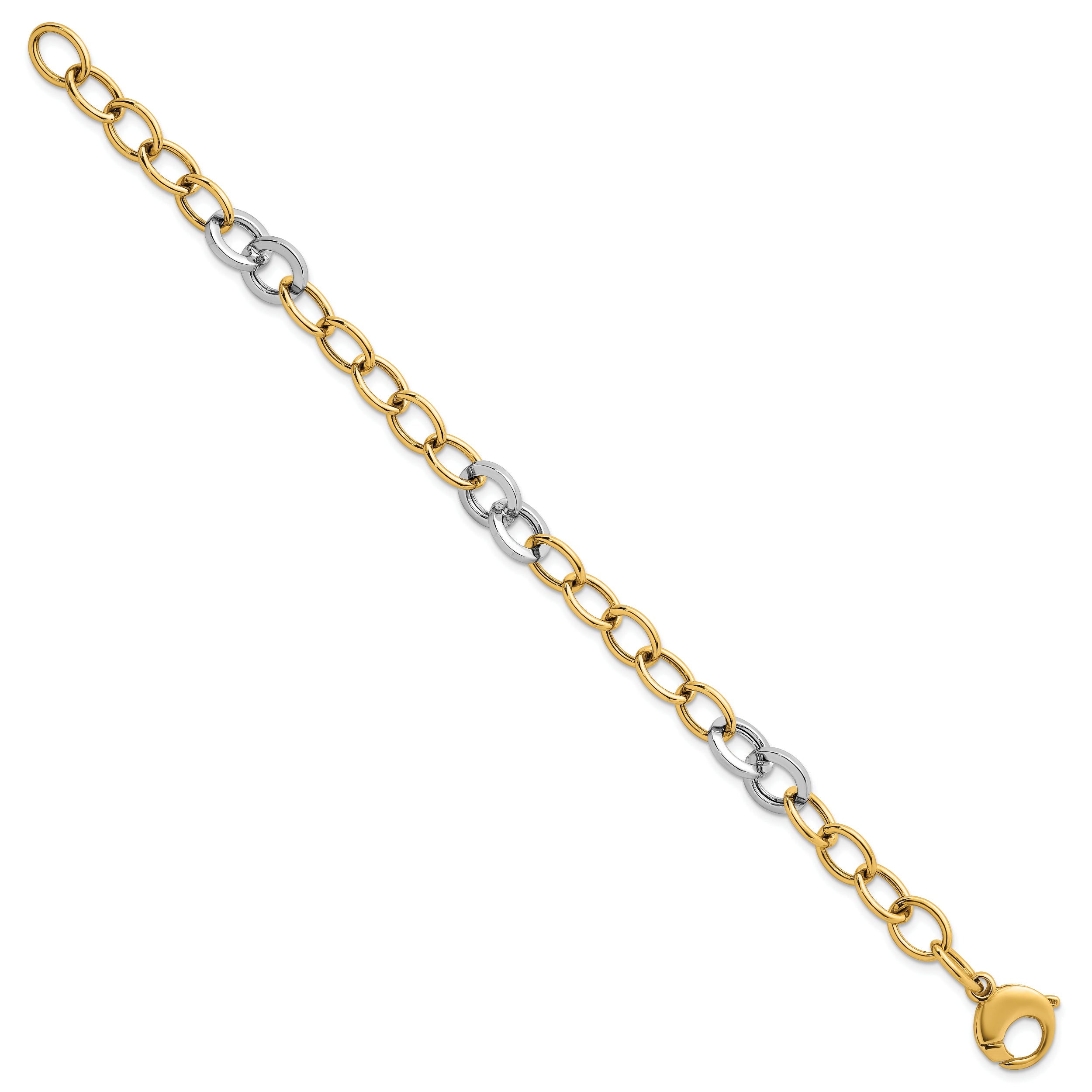14k Two-tone Polished 9.75mm Fancy Circle Cable Chain 7.5 inch Bracelet