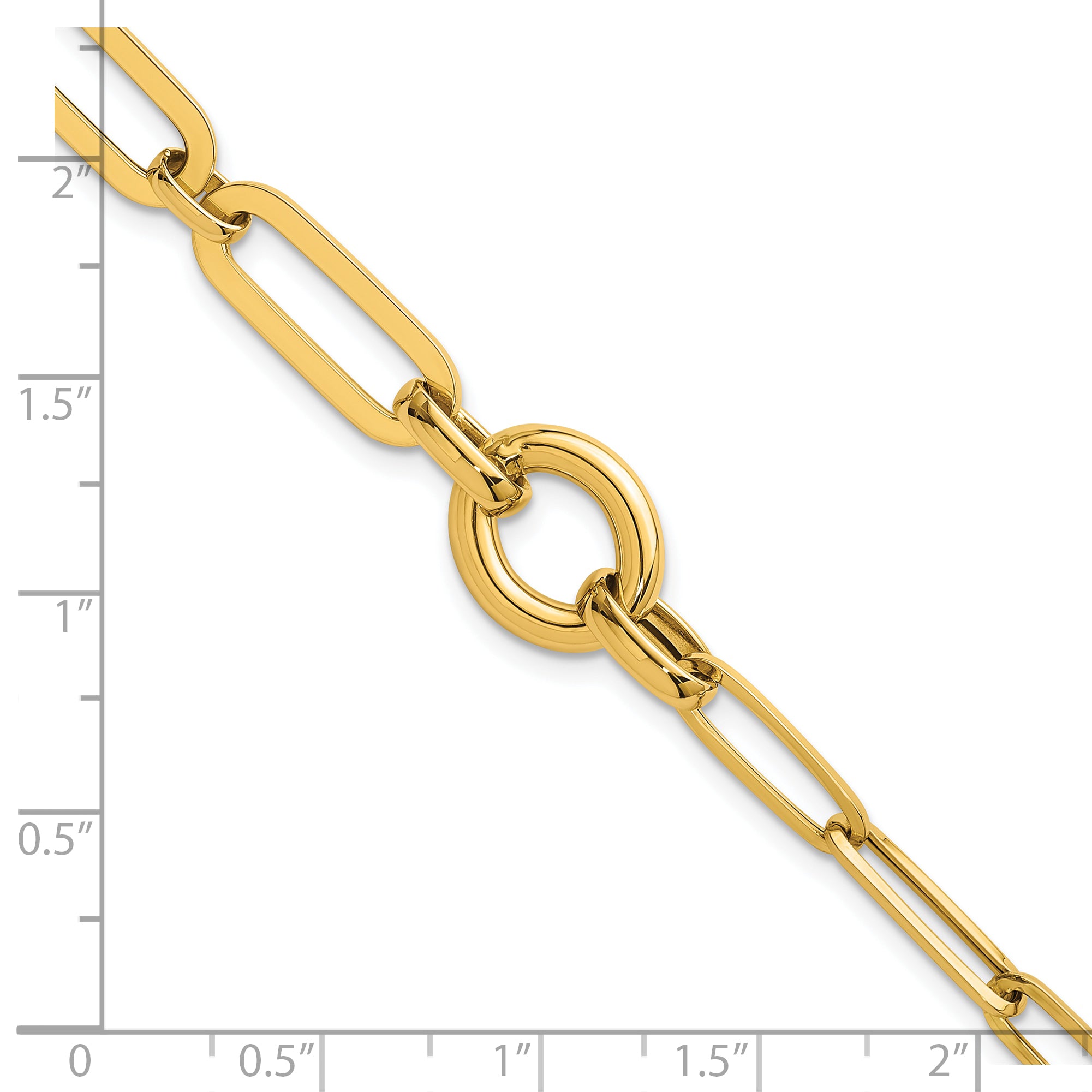14k Polished Fancy Paperclip Link with Circle 7.25 inch Bracelet