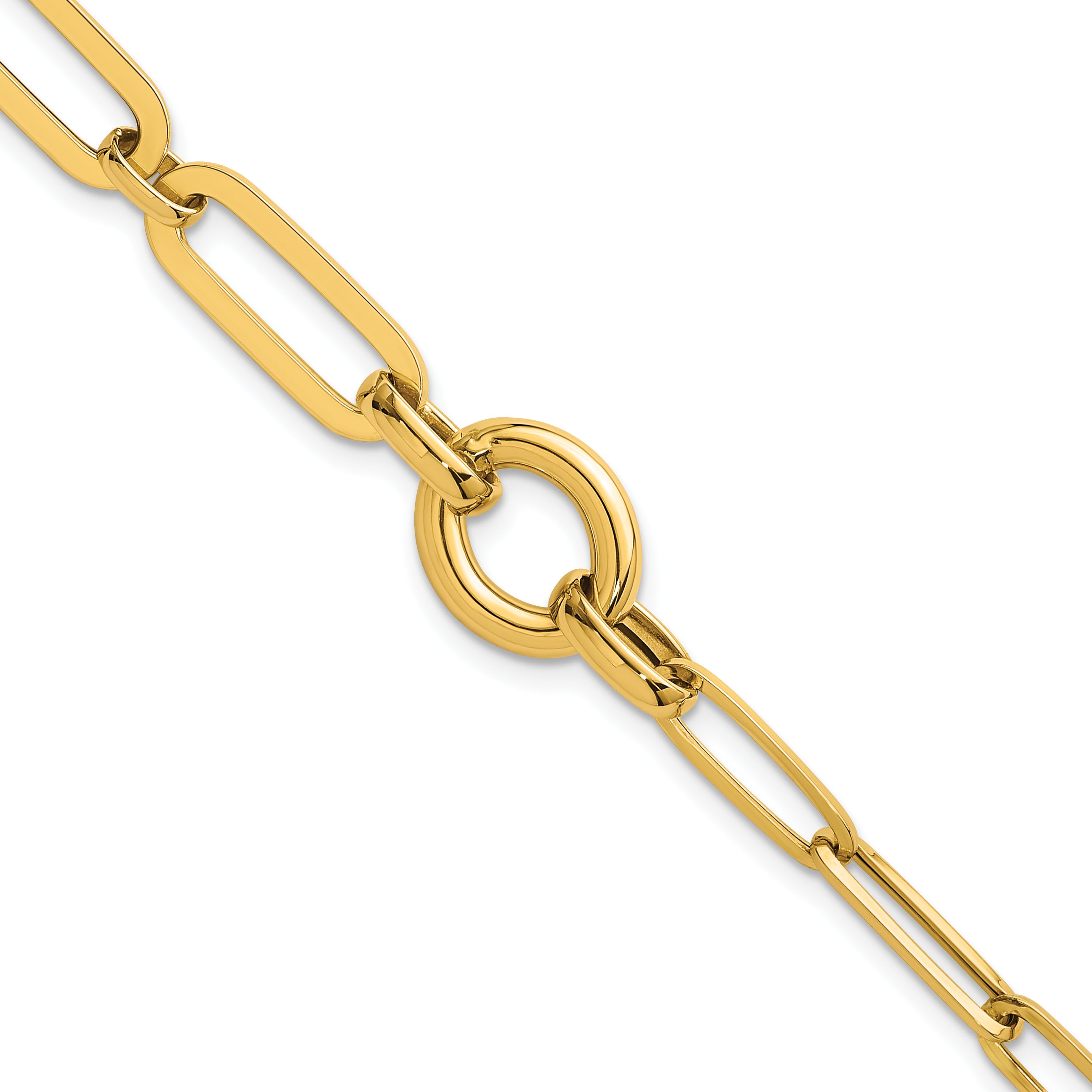 14k Polished Fancy Paperclip Link with Circle 7.25 inch Bracelet Main image