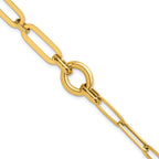 14k Polished Fancy Paperclip Link with Circle 7.25 inch Bracelet