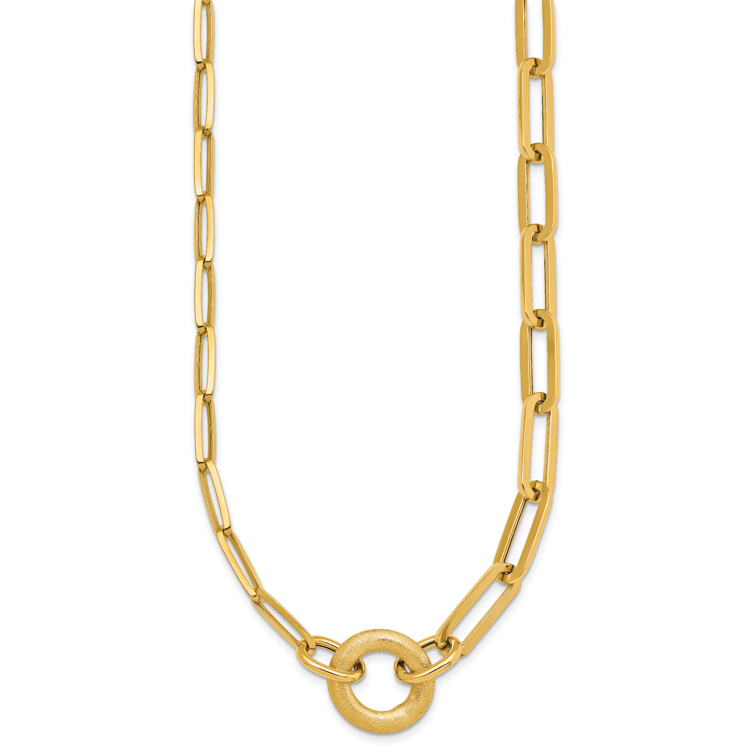 14k Polished And Brushed Paperclip Link With Circle 18 inch Necklace Secondary image