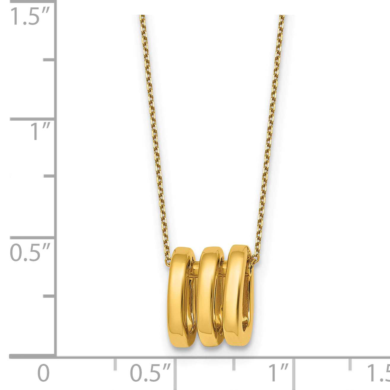 14k Polished 3 Oval Rings 16 inch Necklace Plus 2 inch Extender