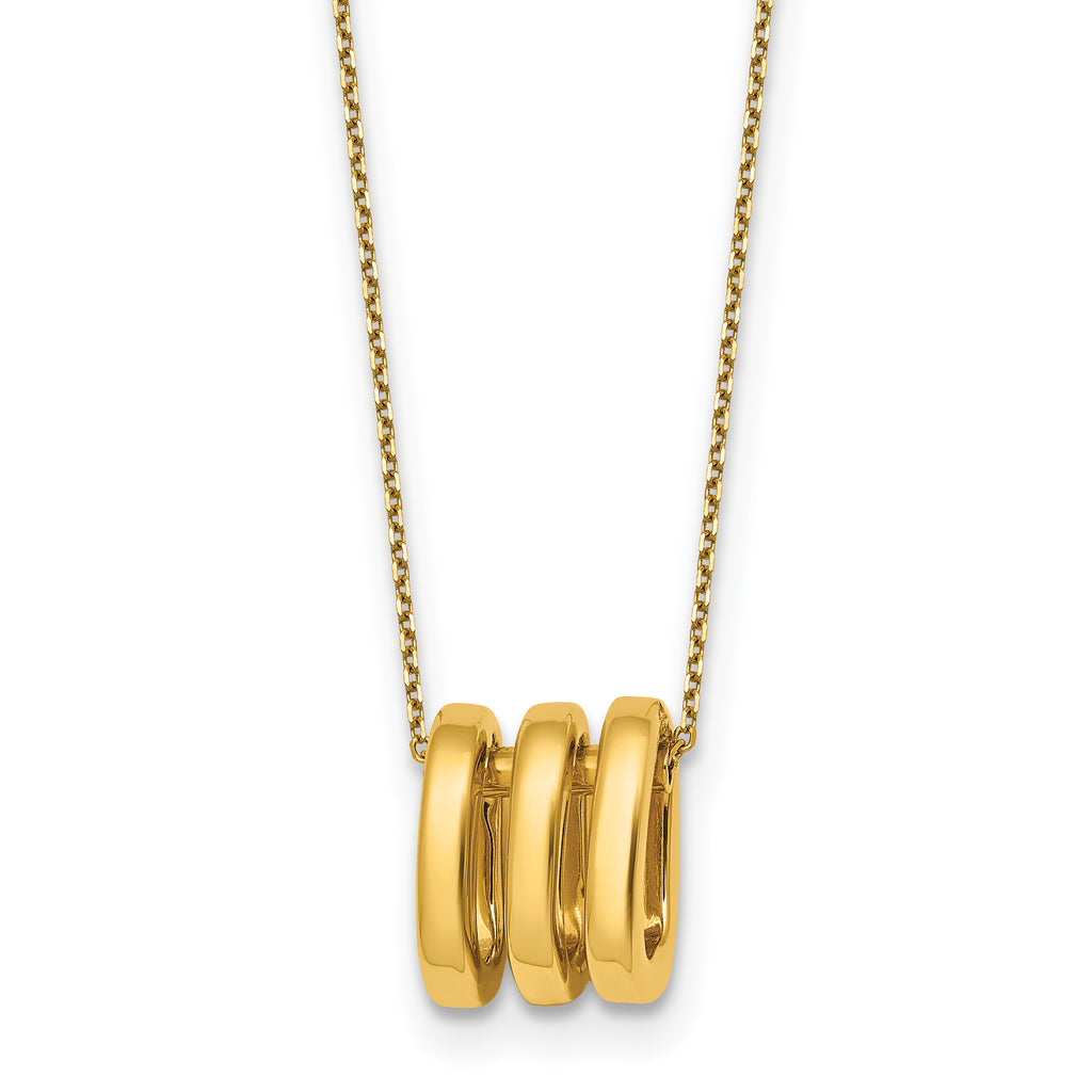 14k Polished 3 Oval Rings 16 inch Necklace Plus 2 inch Extender