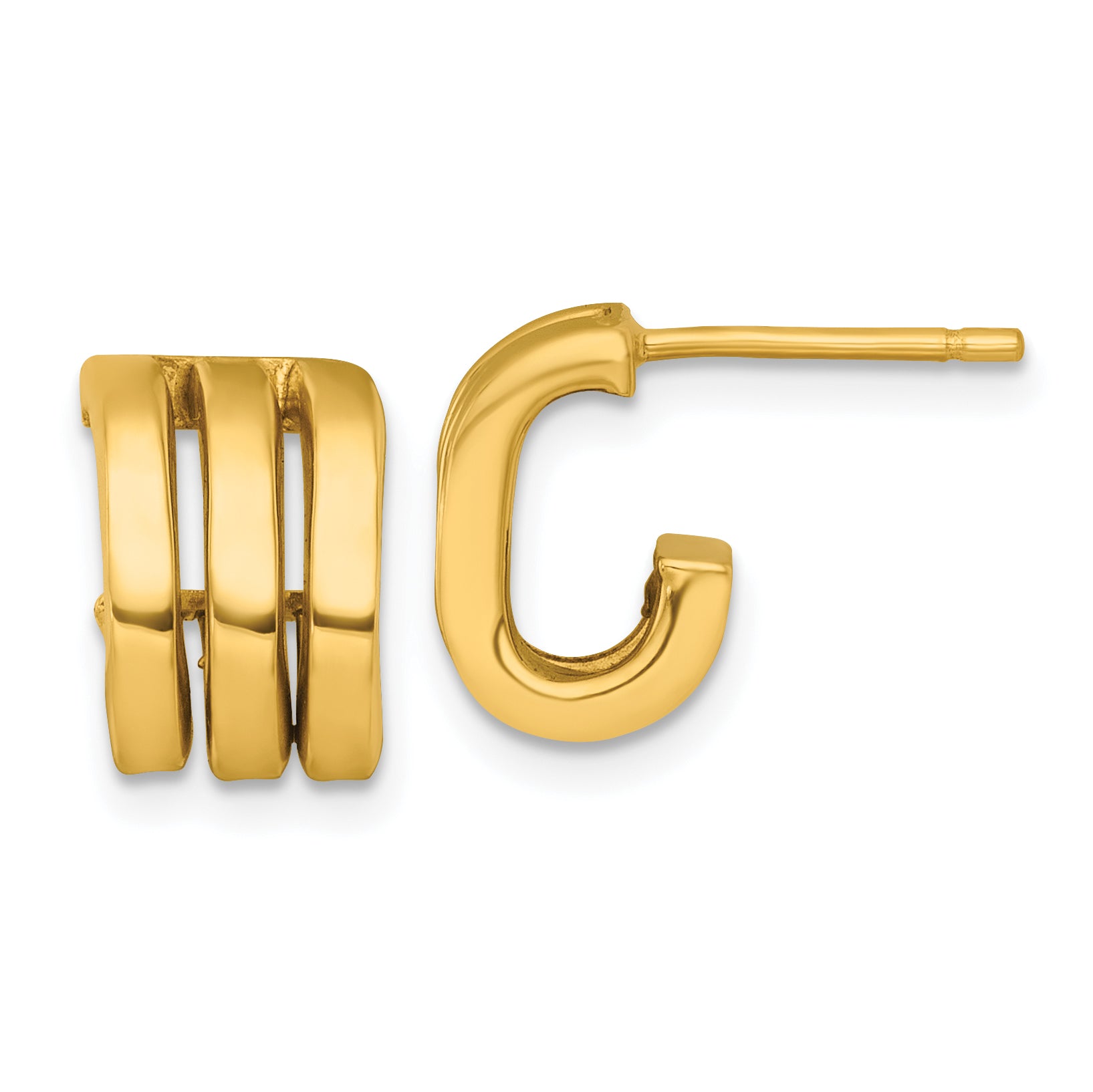14k Polished 3 Oval Rings J-Hoop Post Earrings Main image