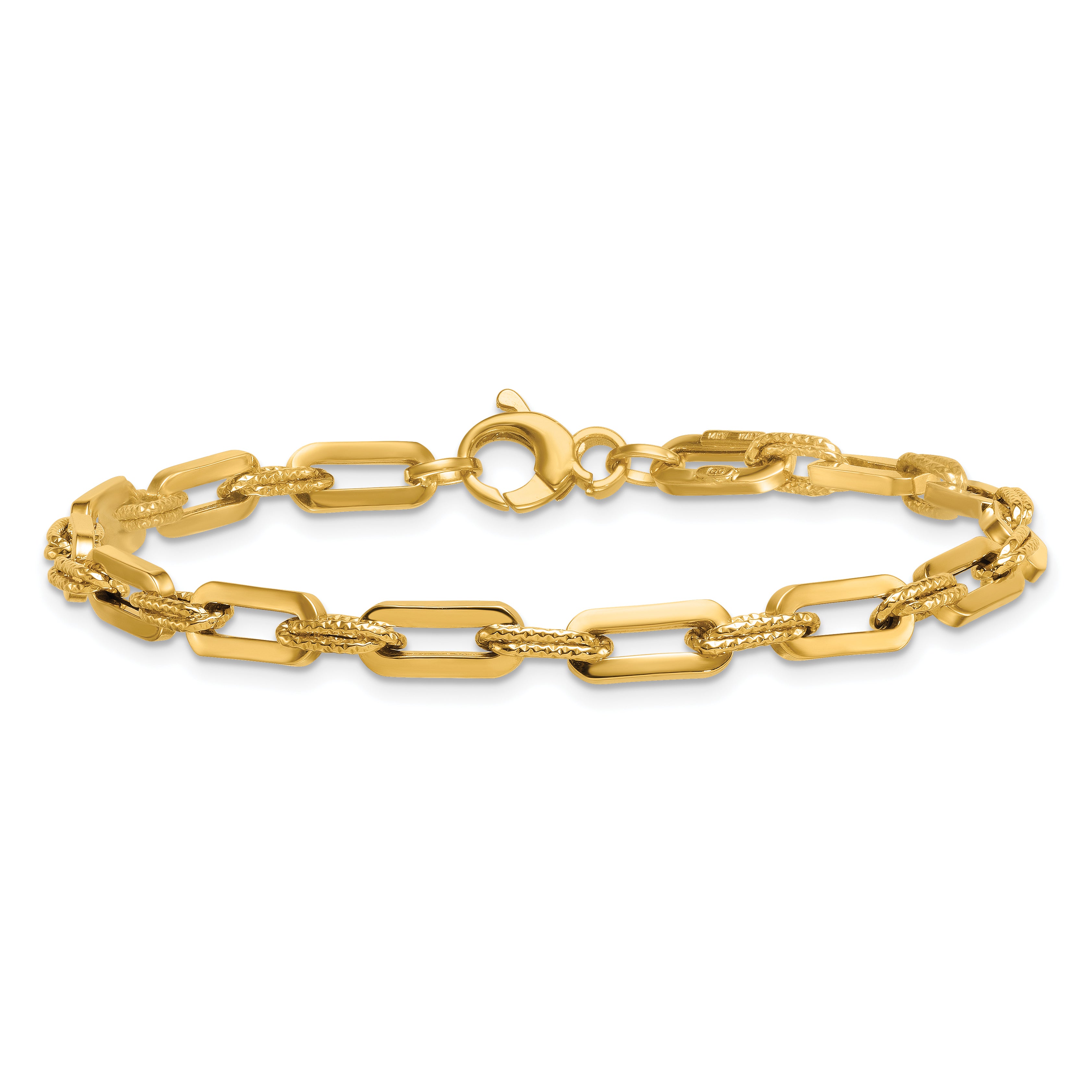 14K Polished 4.3mm and Textured Double Fancy Link 7.75 inch Bracelet