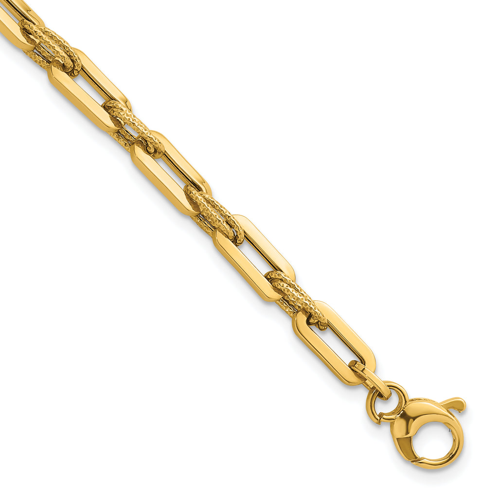 14K Polished 4.3mm and Textured Double Fancy Link 7.75 inch Bracelet
