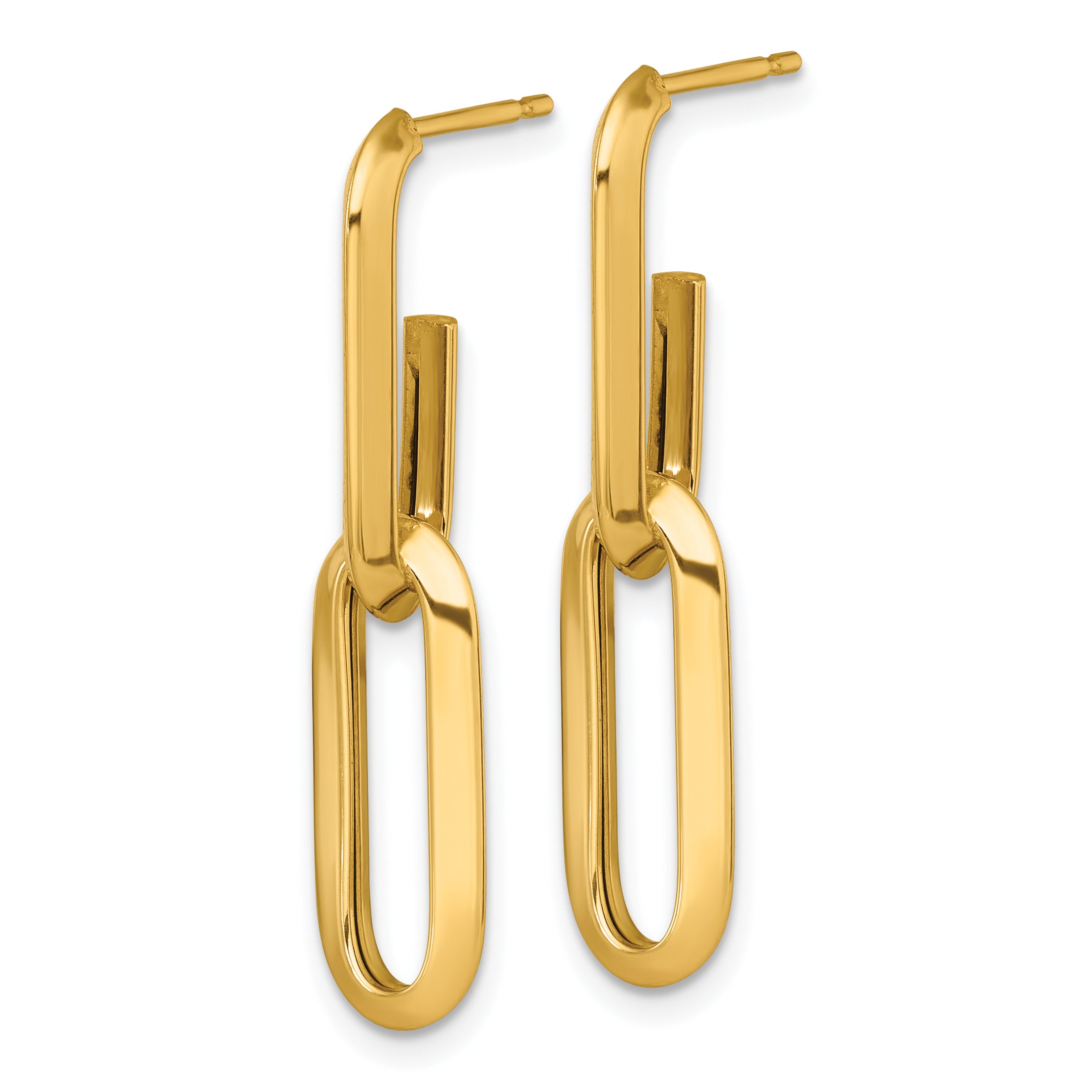 14k Polished 7mm Paperclip Link Dangle Post Earrings