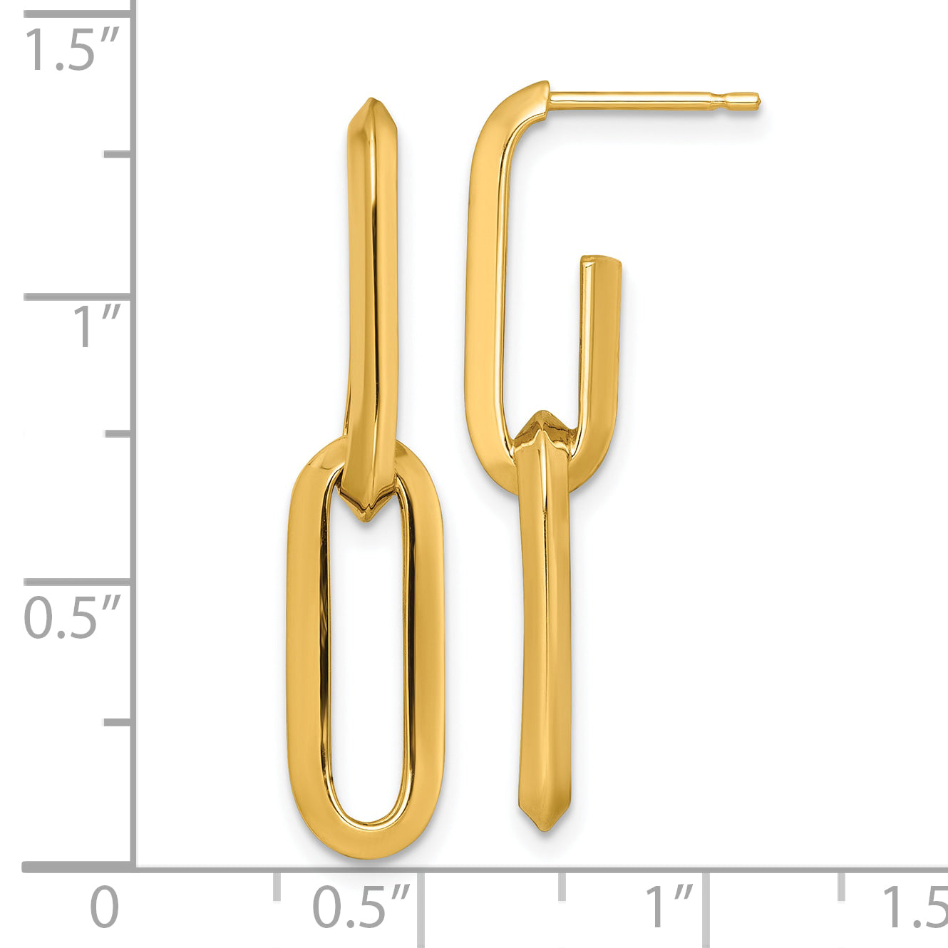 14k Polished 7mm Paperclip Link Dangle Post Earrings