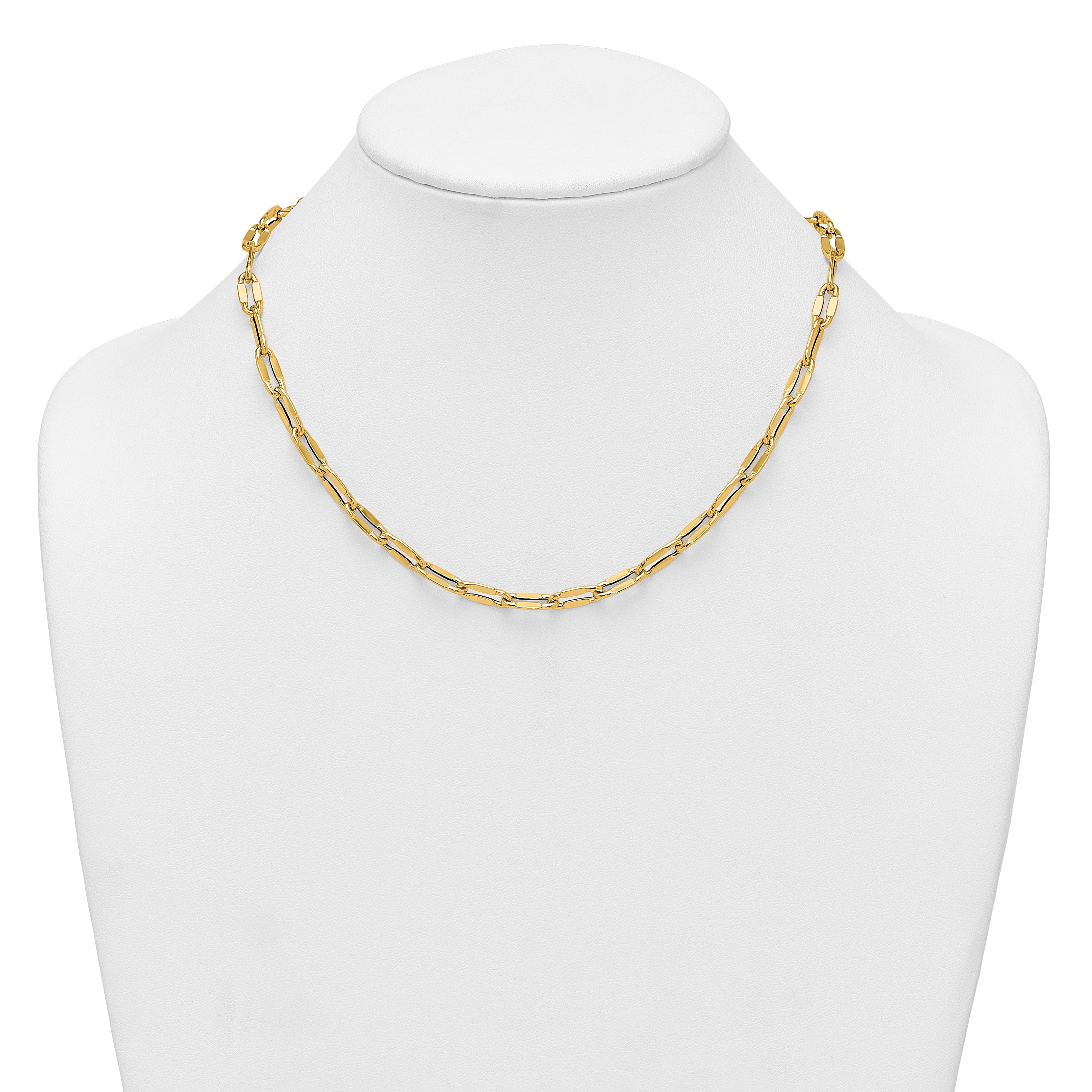 14k Polished 5.5mm Flattened Oval Cable Fancy Link 18 inch Necklace