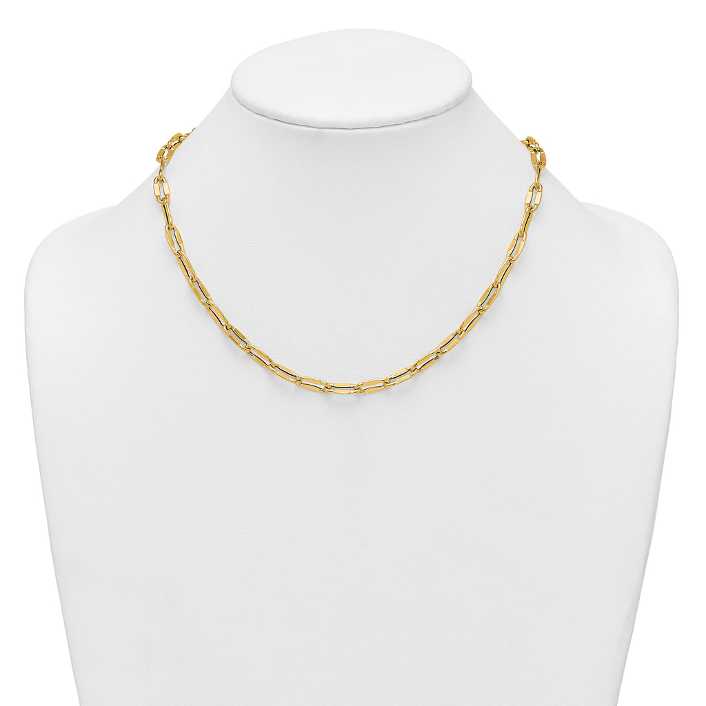 14k Polished 5.5mm Flattened Oval Cable Fancy Link 18 inch Necklace