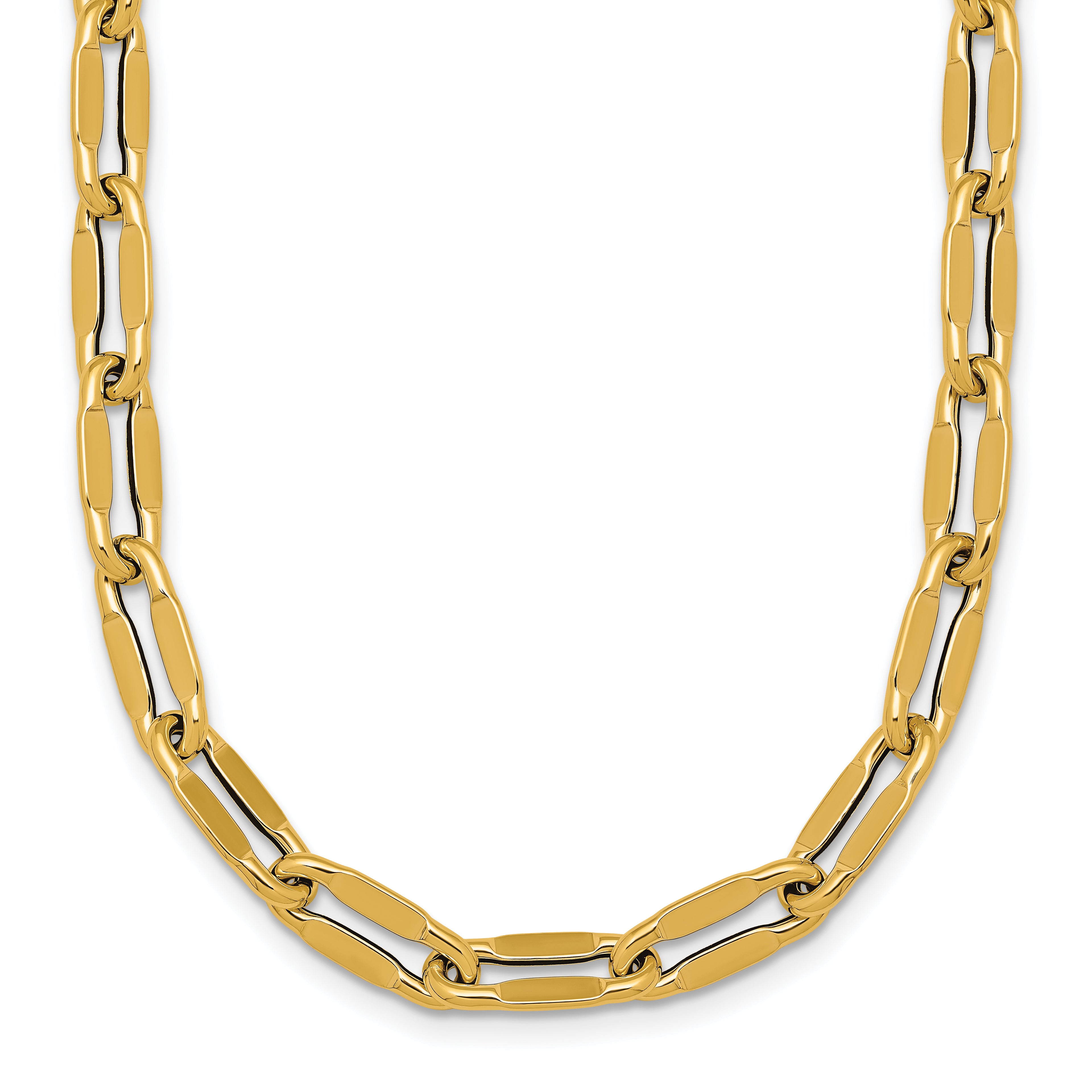 14k Polished 5.5mm Flattened Oval Cable Fancy Link 18 inch Necklace
