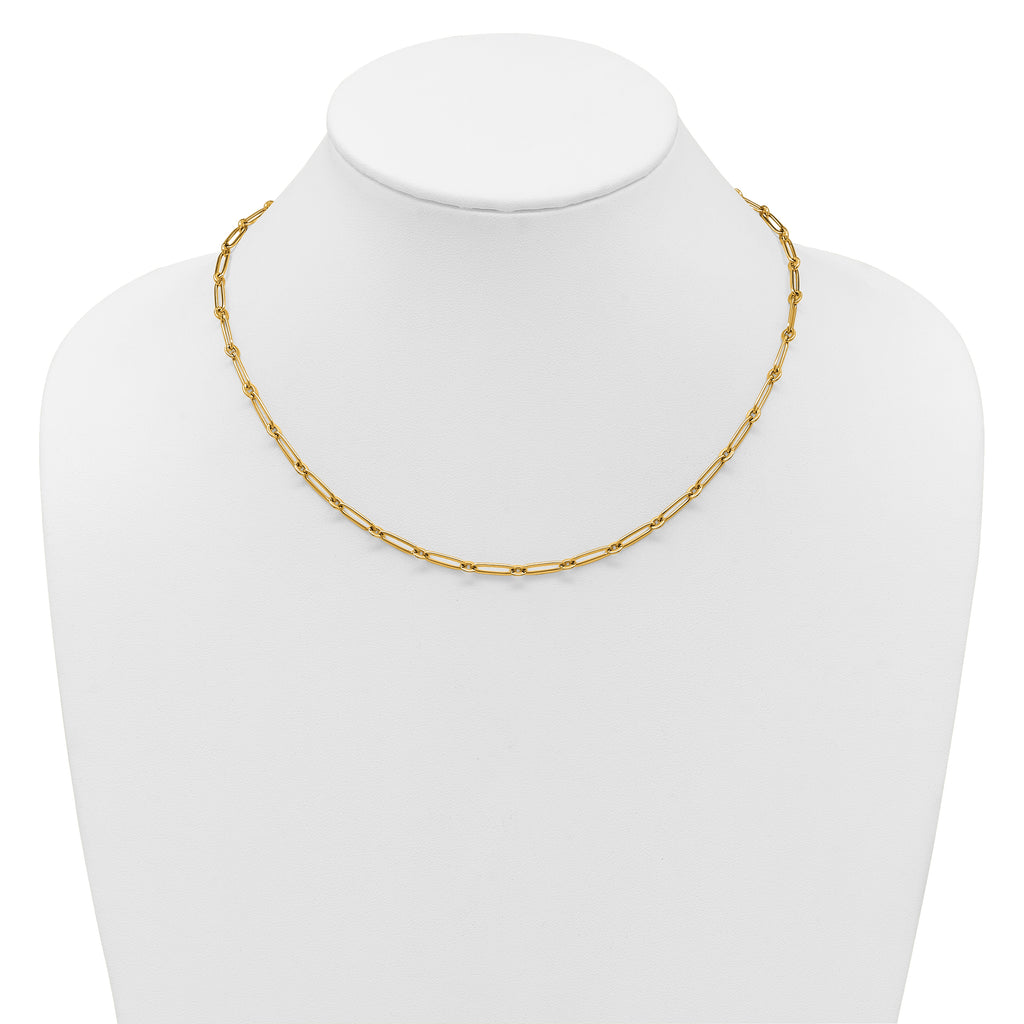 14k Polished 3.75mm Paperclip and Round Link 18 inch Necklace