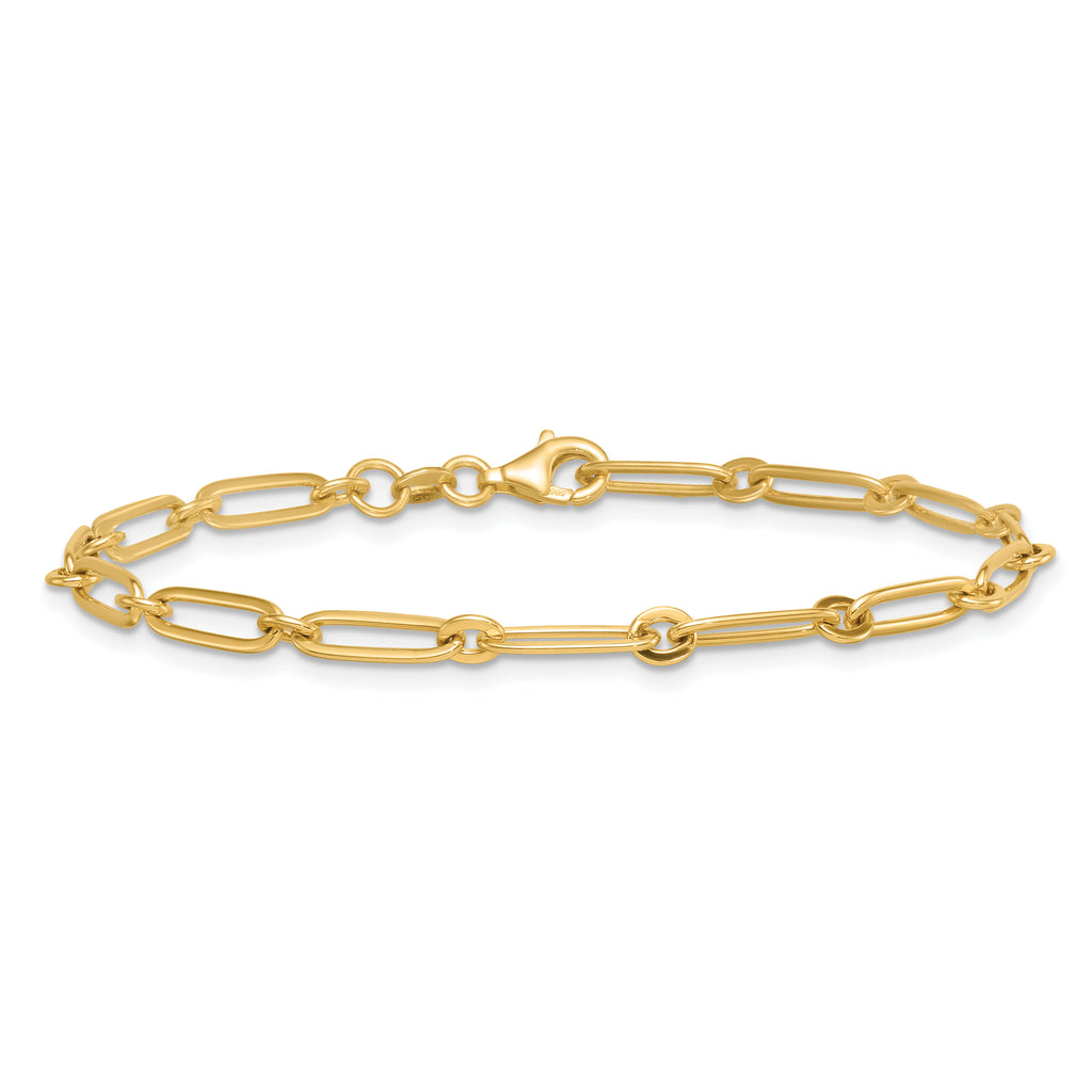14k Polished 3.75mm Paperclip and Round Link 7.25 inch Bracelet