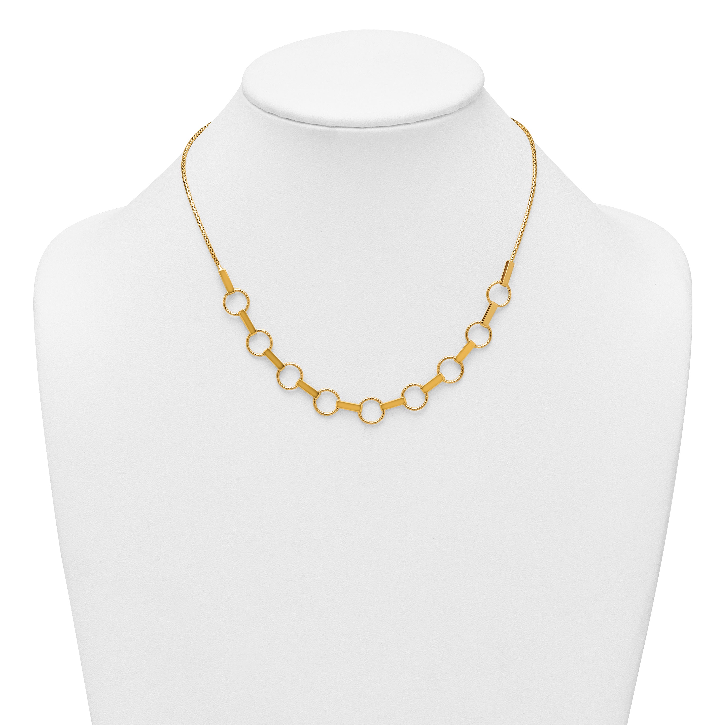 14K Polished and Textured Circles and Bars 17.5 inch Necklace