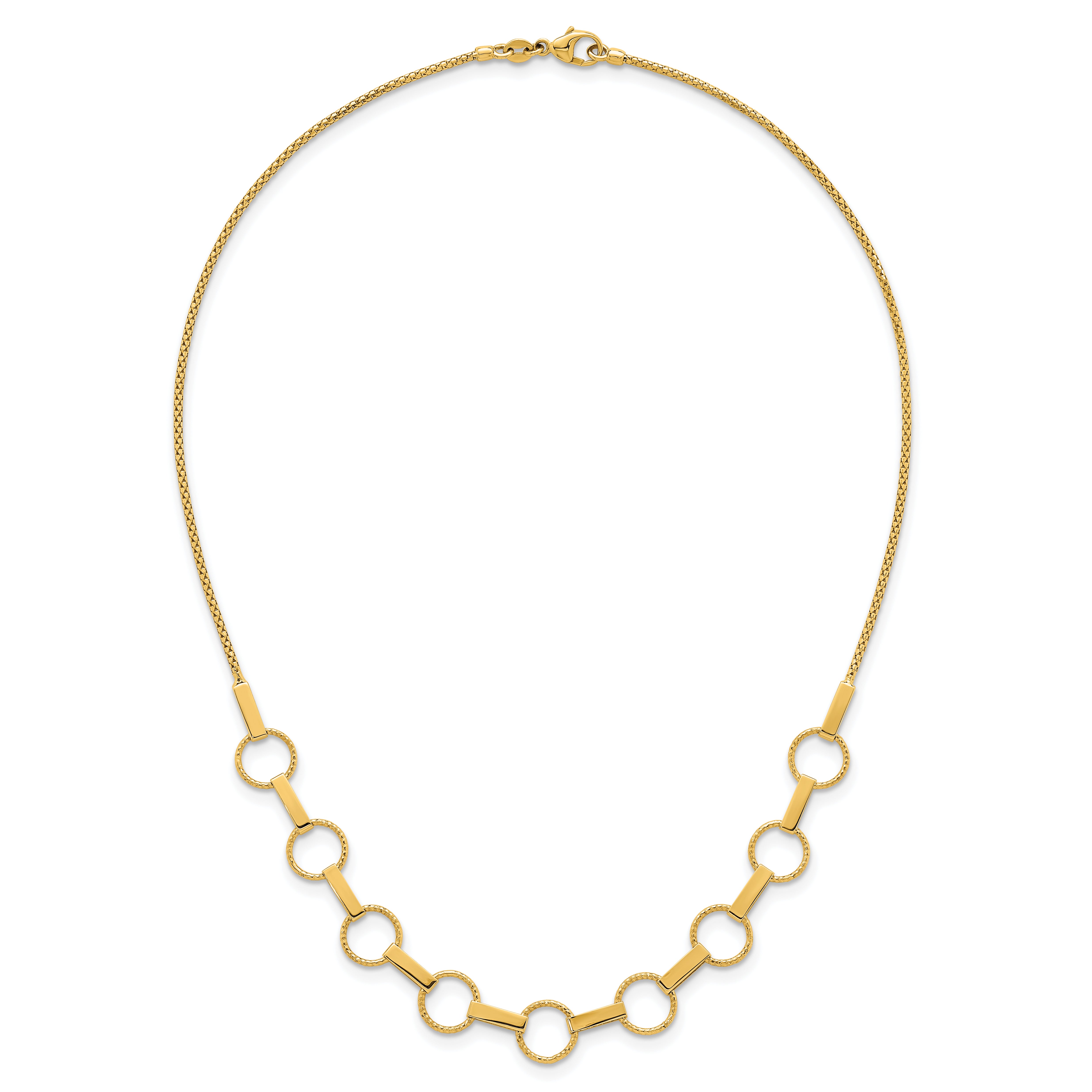 14K Polished and Textured Circles and Bars 17.5 inch Necklace