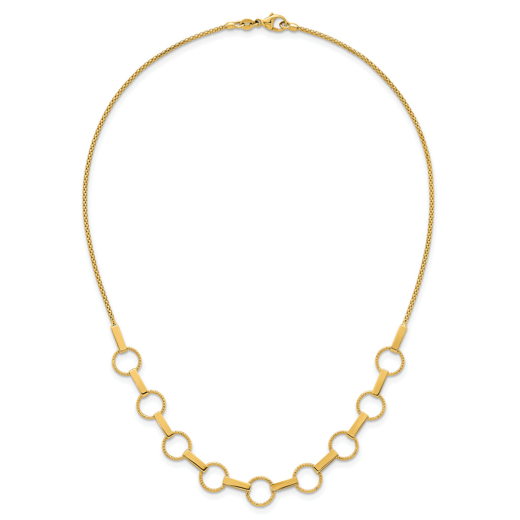 14K Polished and Textured Circles and Bars 17.5 inch Necklace