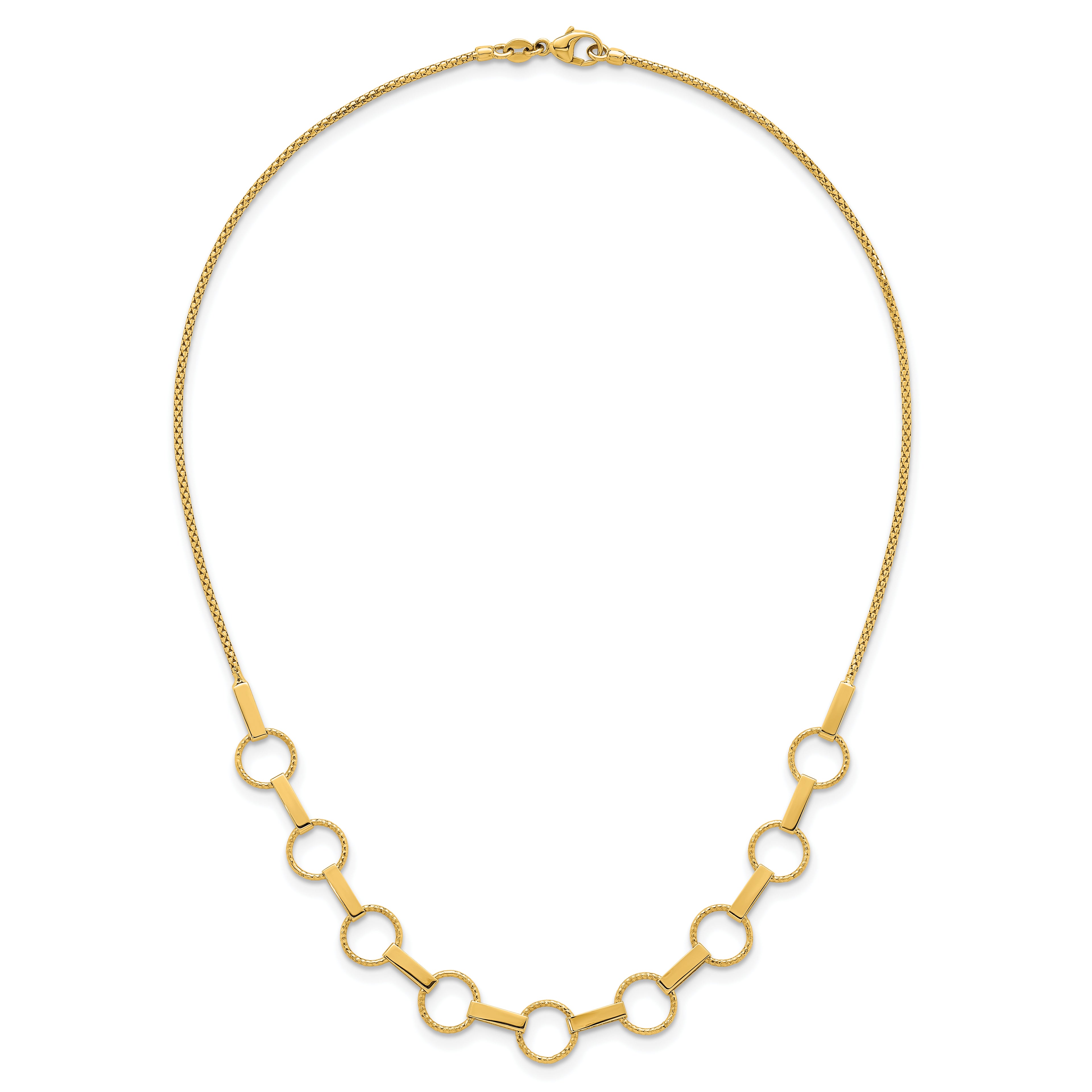 14K Polished and Textured Circles and Bars 17.5 inch Necklace
