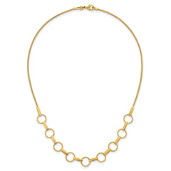 14K Polished and Textured Circles and Bars 17.5 inch Necklace