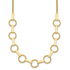 14K Polished and Textured Circles and Bars 17.5 inch Necklace