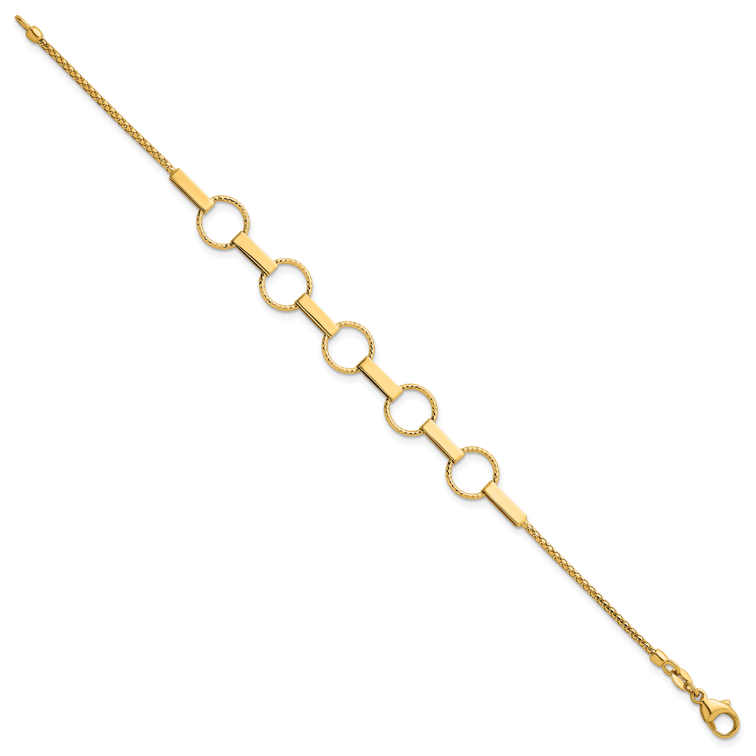 14K Polished and Textured Circles and Bars 7.5 inch Bracelet Secondary image