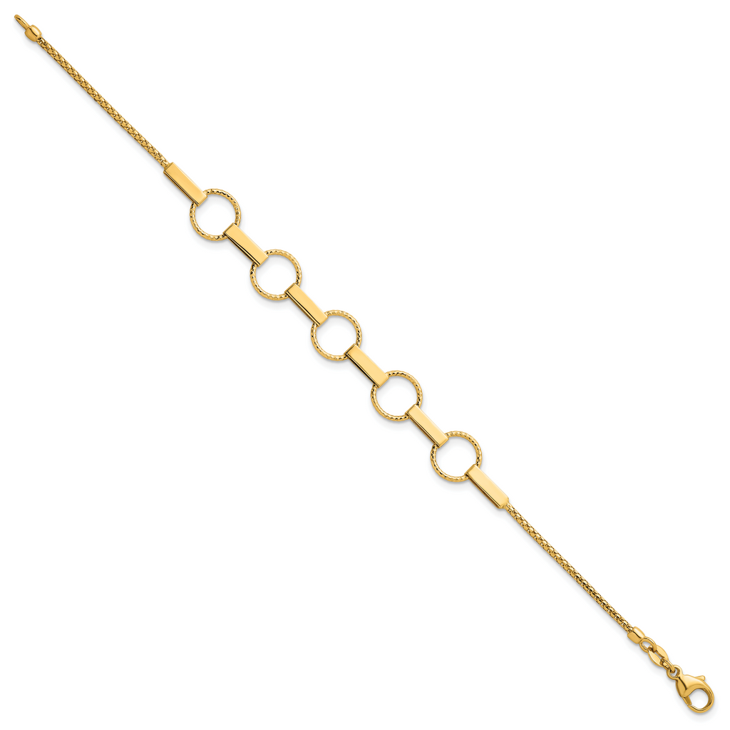 14K Polished and Textured Circles and Bars 7.5 inch Bracelet