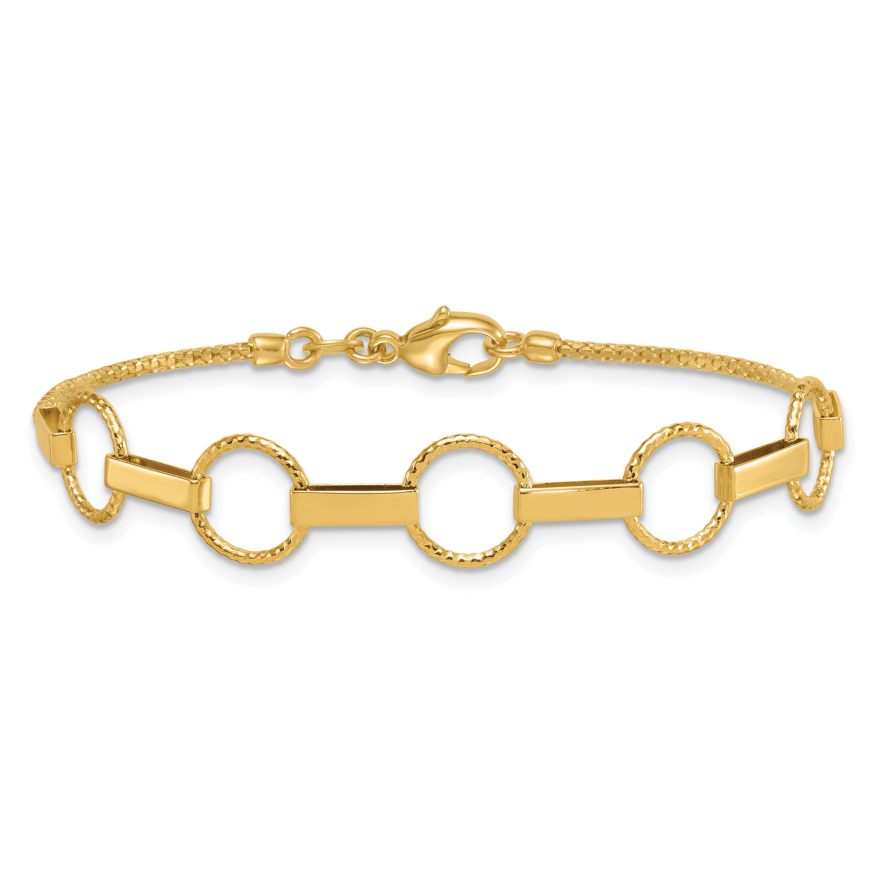 14K Polished and Textured Circles and Bars 7.5 inch Bracelet