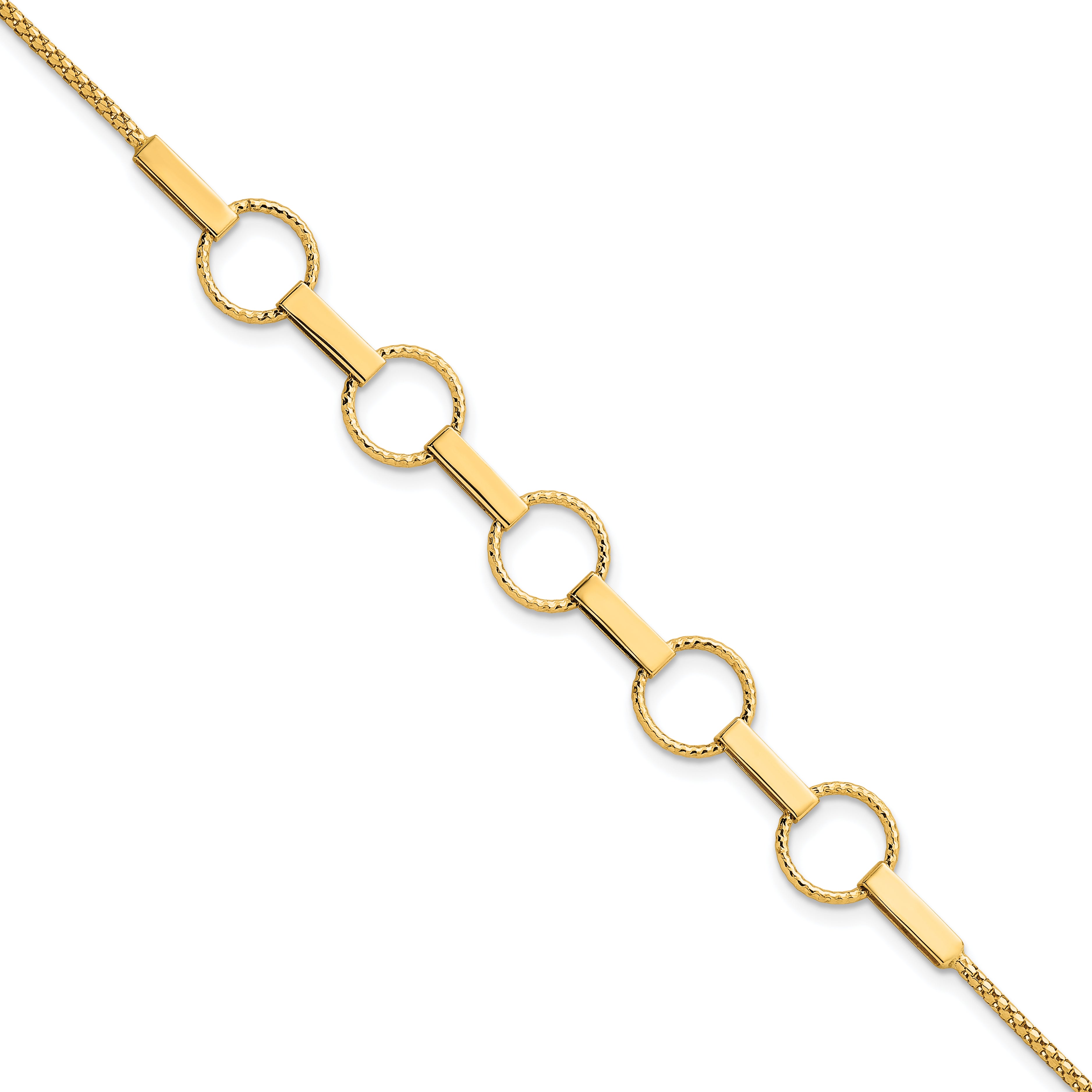 14K Polished and Textured Circles and Bars 7.5 inch Bracelet Main image