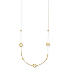 14k Polished Stars in Circle with Diamond-cut Beads 7-Station 16.75 inch Necklace