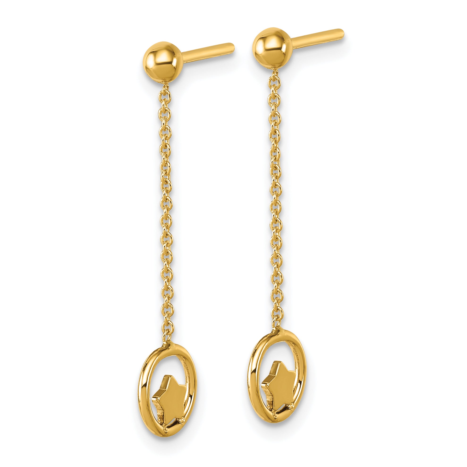 14k Polished Star in Circle with Chain Dangle Post Earrings Secondary image