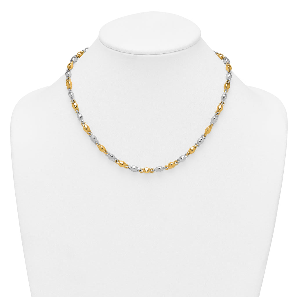14k Two Tone Polished 5.25mm Round Fancy Link 18 inch Necklace