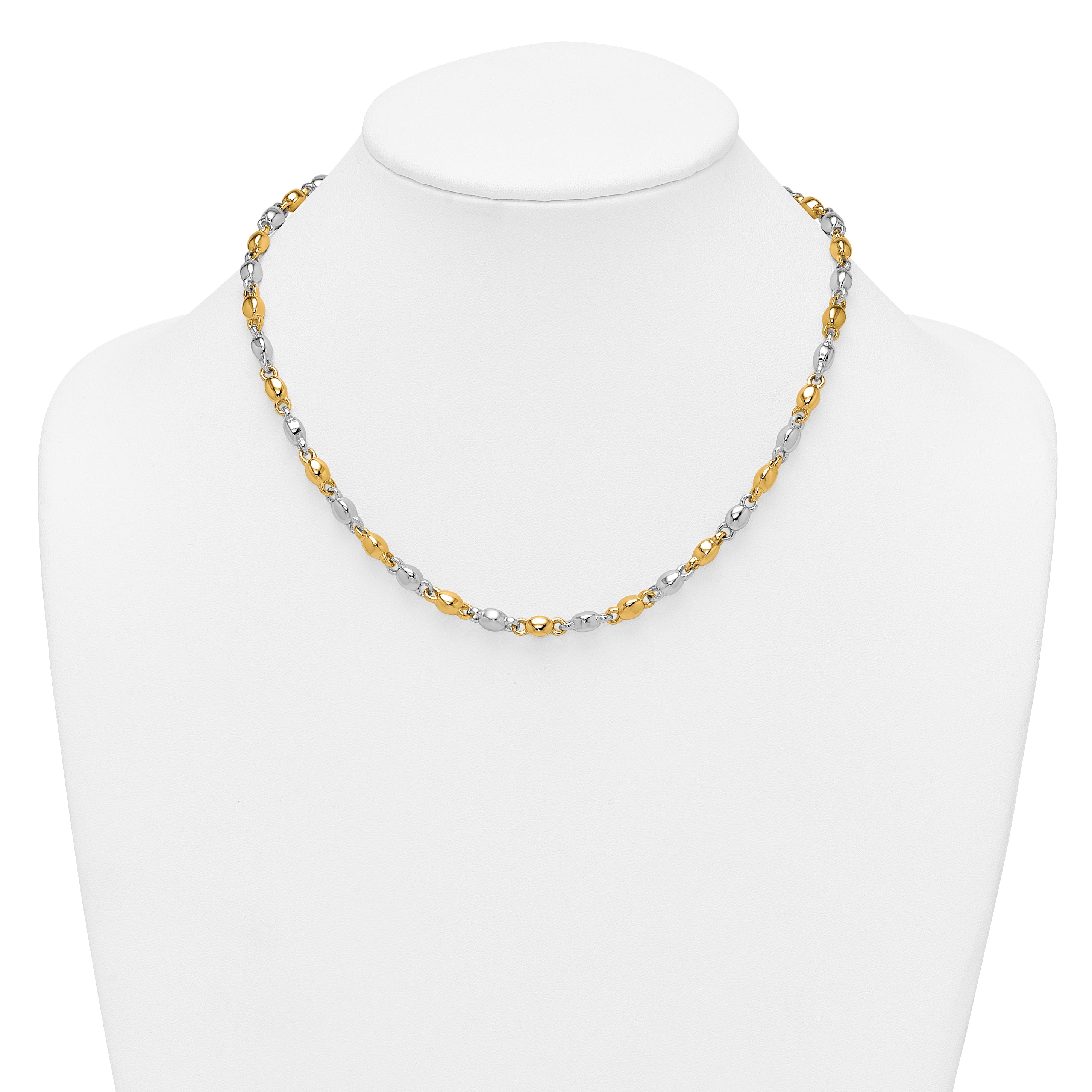 14k Two Tone Polished 5.25mm Round Fancy Link 18 inch Necklace