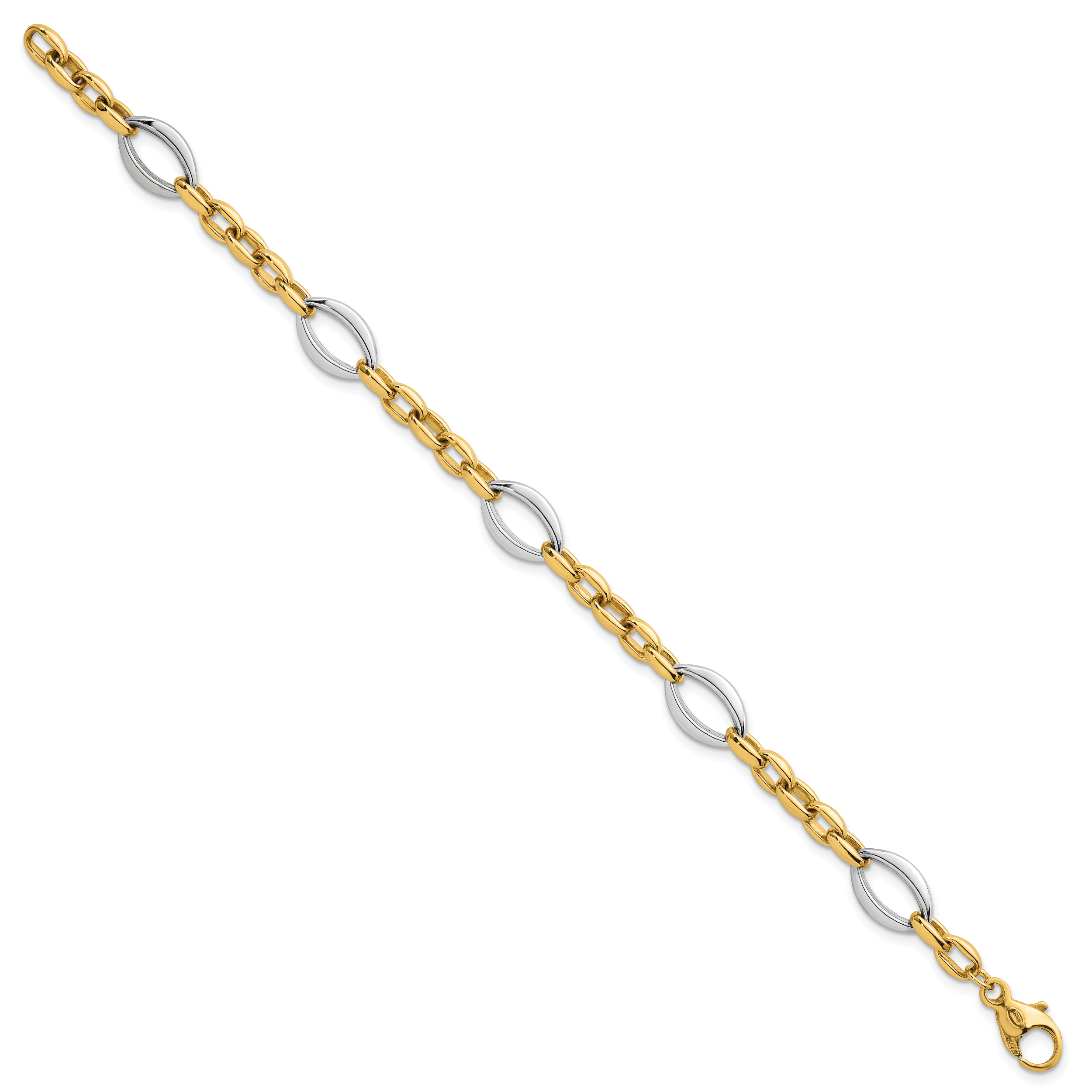 14k Two Tone Polished Oval and Cable Chain 7.25 inch Bracelet Secondary image