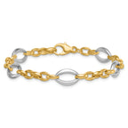 14k Two Tone Polished Oval and Cable Chain 7.25 inch Bracelet