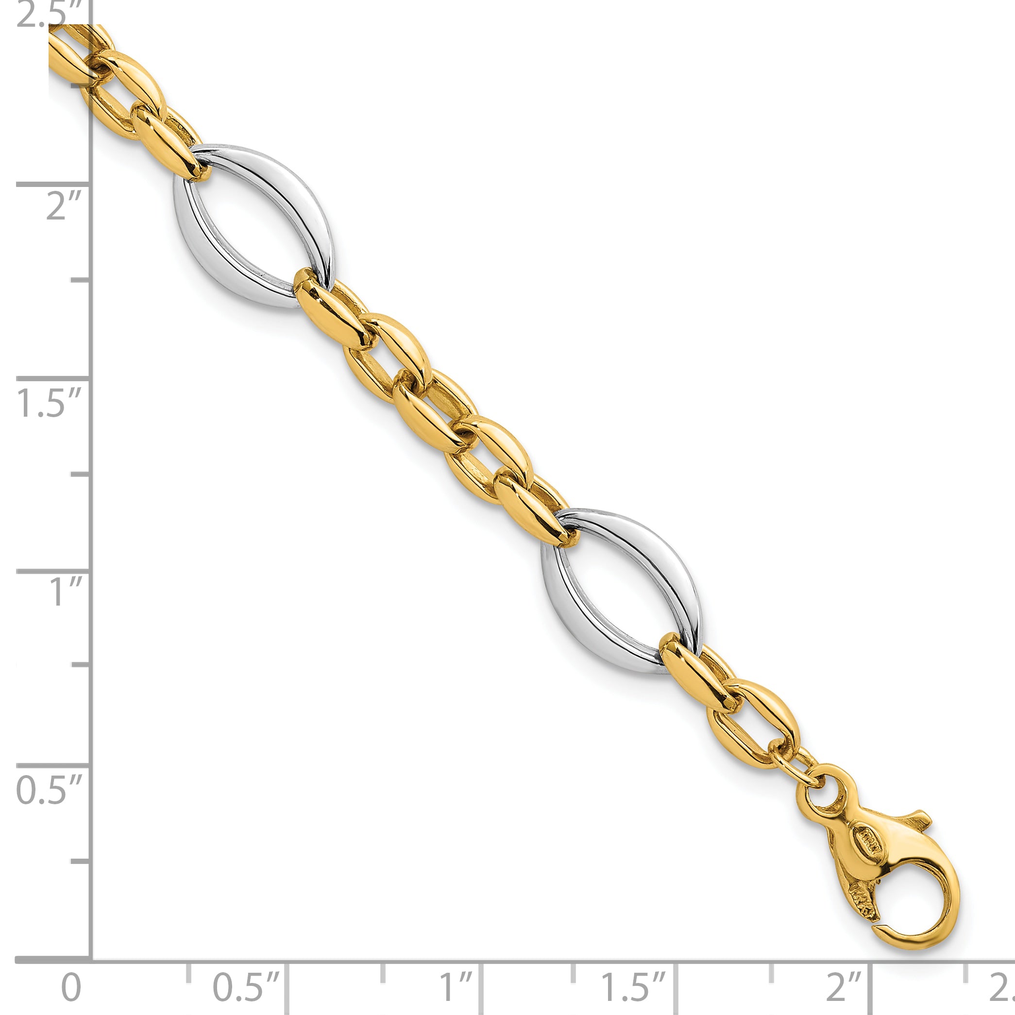 14k Two Tone Polished Oval and Cable Chain 7.25 inch Bracelet