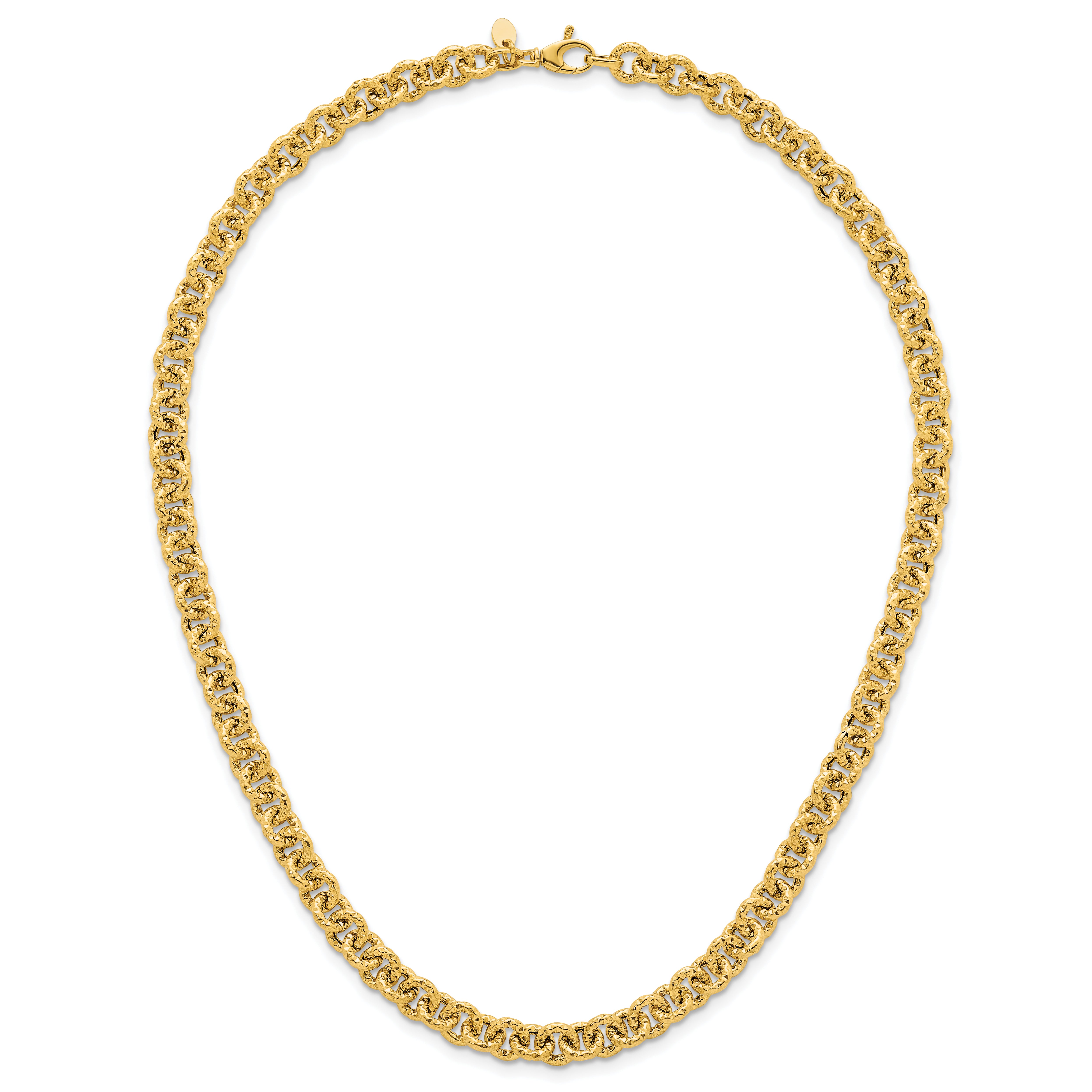 14k Polished and Textured 7.3mm Cable Chain 18 inch Necklace