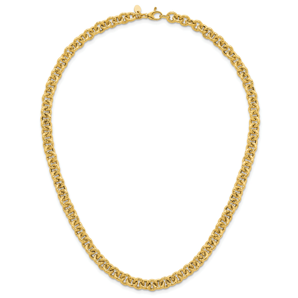 14k Polished and Textured 7.3mm Cable Chain 18 inch Necklace