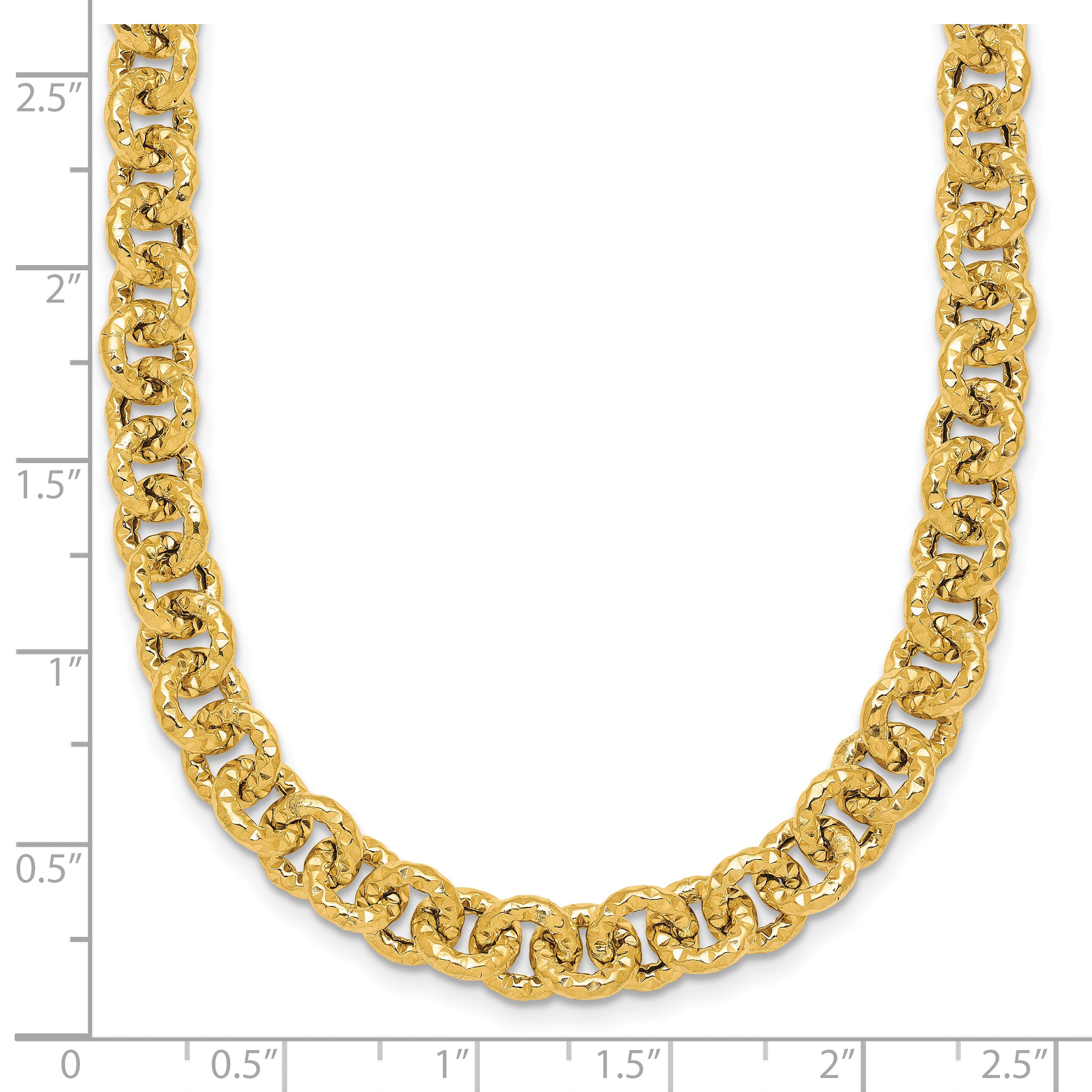 14k Polished and Textured 7.3mm Cable Chain 18 inch Necklace