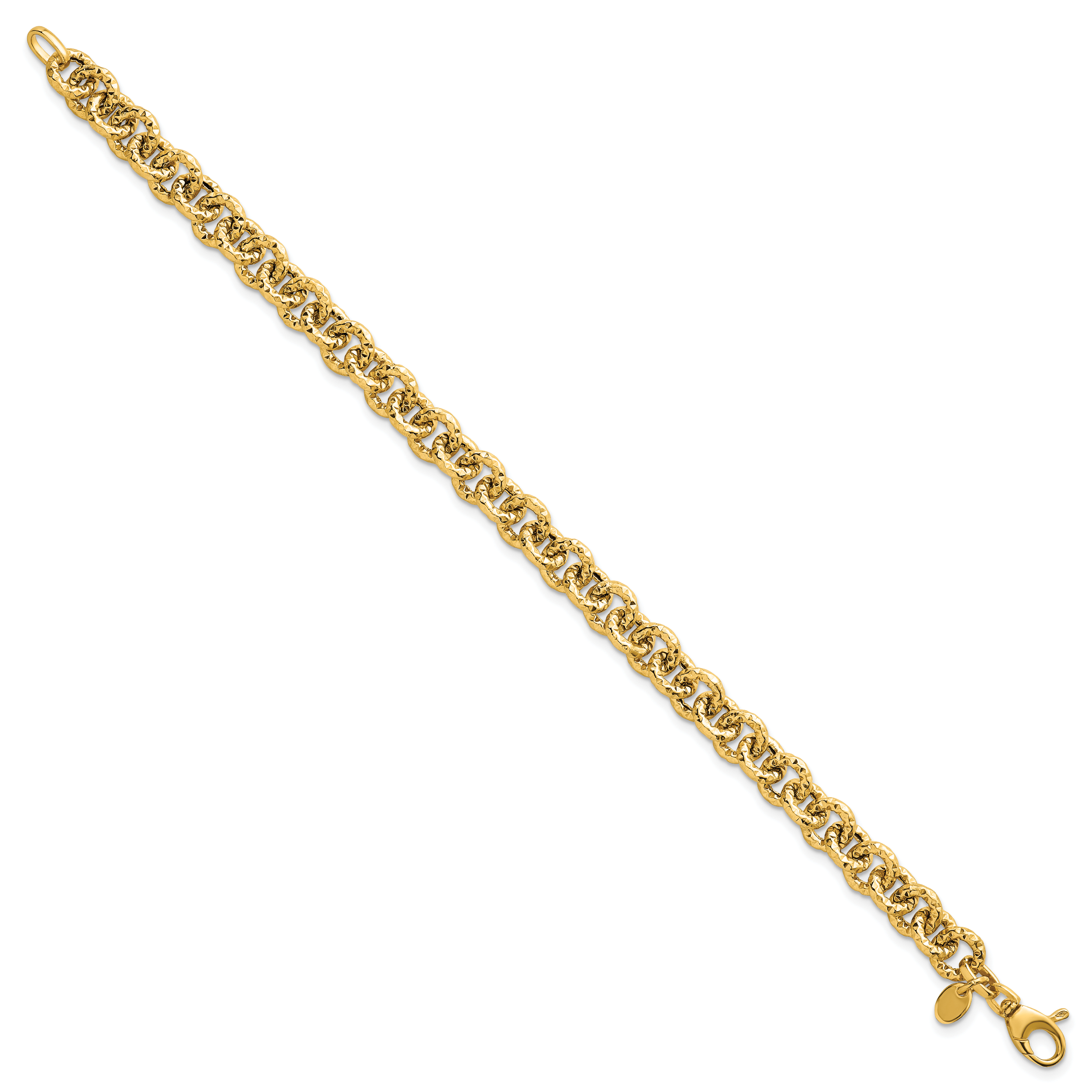 14k Polished and Textured 7.3mm Cable Chain 7.5 inch Bracelet Secondary image