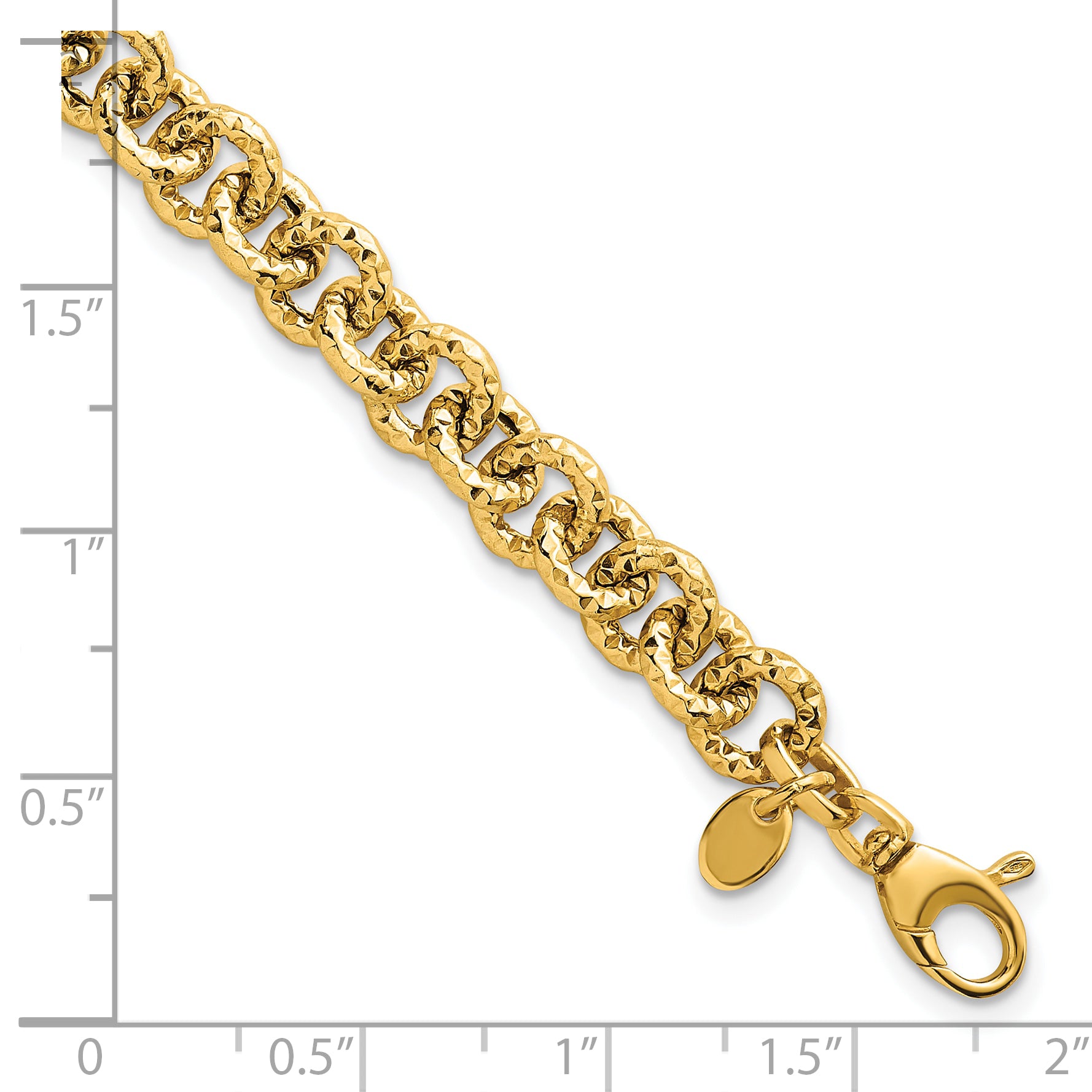 14k Polished and Textured 7.3mm Cable Chain 7.5 inch Bracelet