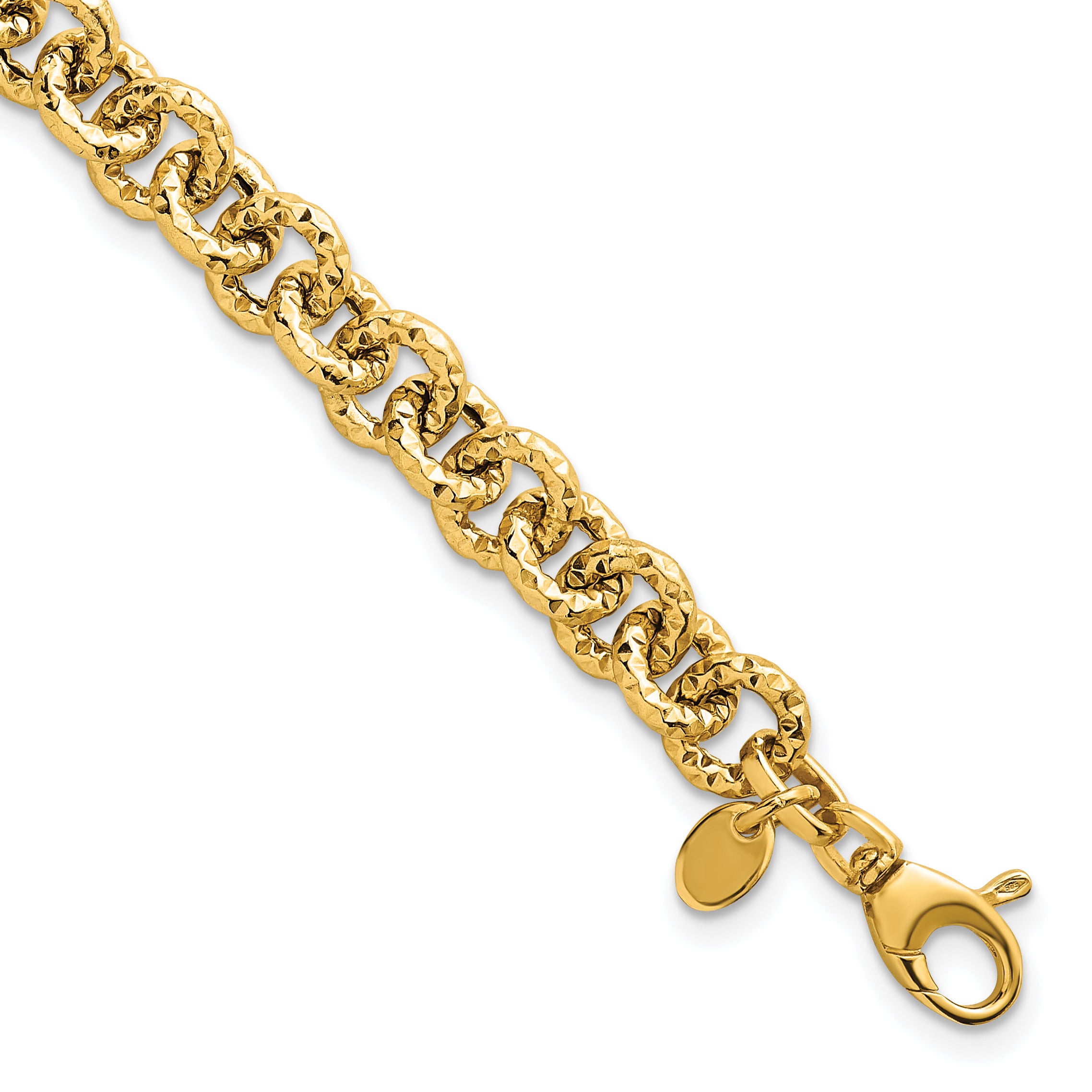 14k Polished and Textured 7.3mm Cable Chain 7.5 inch Bracelet Main image
