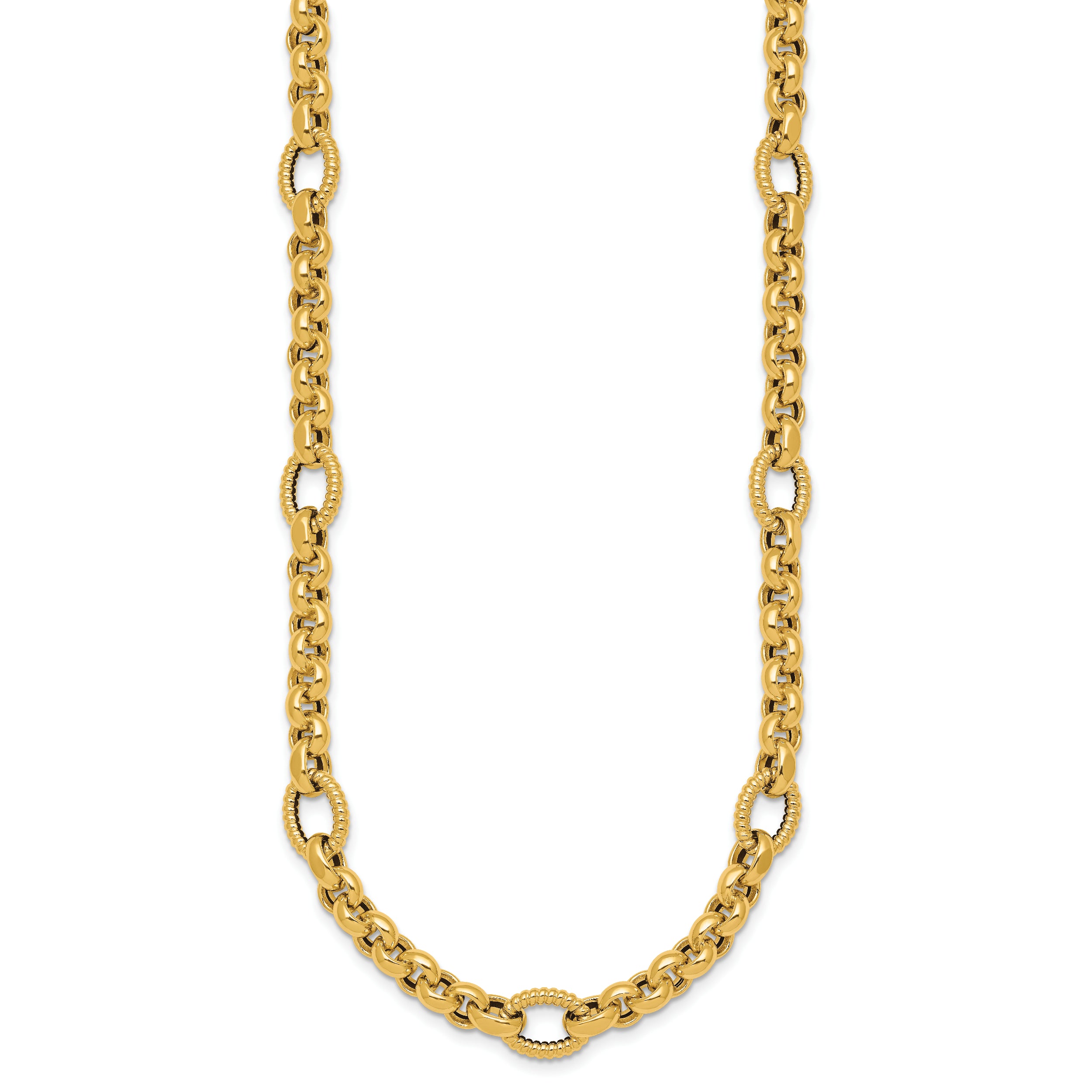 14k Polished and Textured Rolo and Oval Fancy Chain 18 inch Necklace