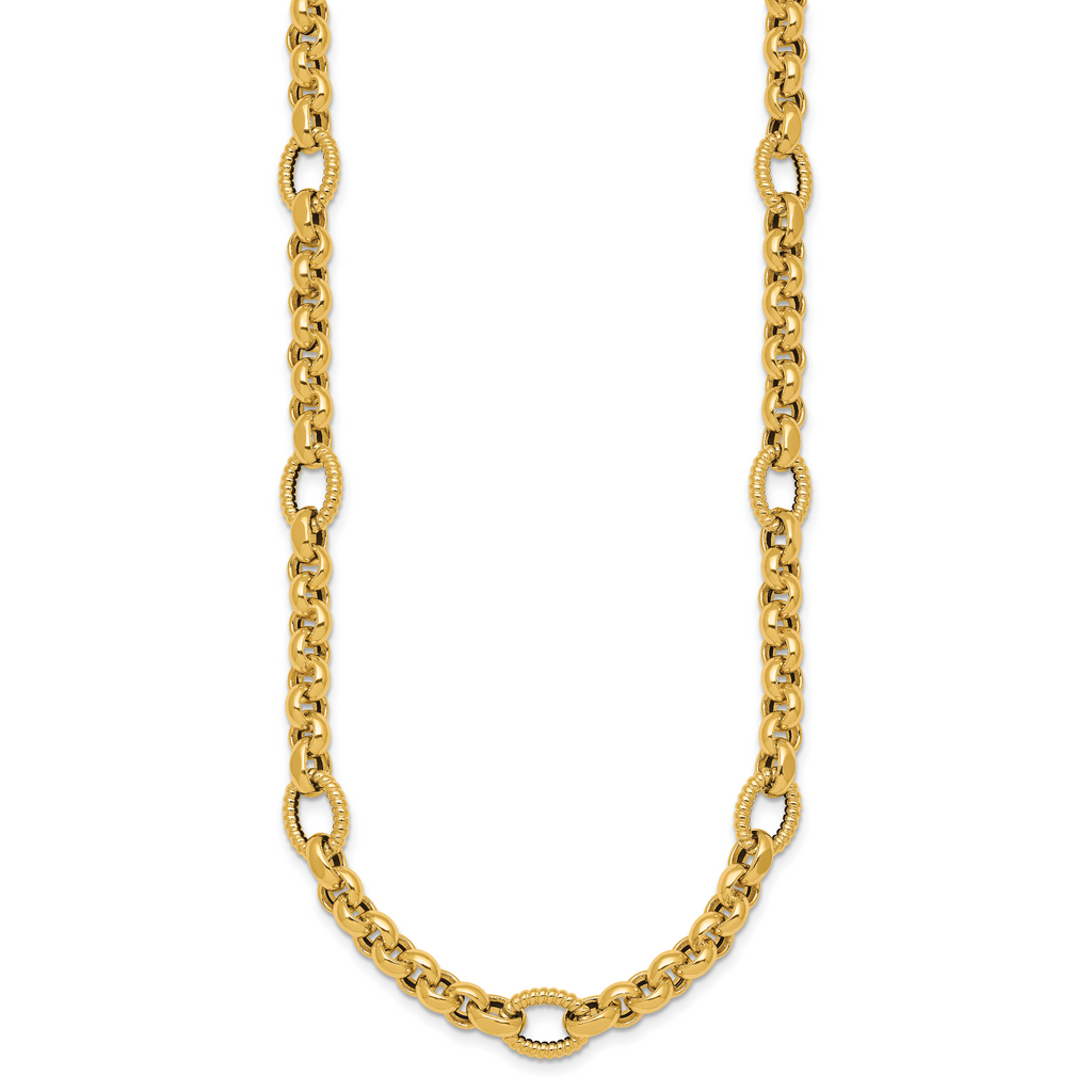 14k Polished and Textured Rolo and Oval Fancy Chain 18 inch Necklace